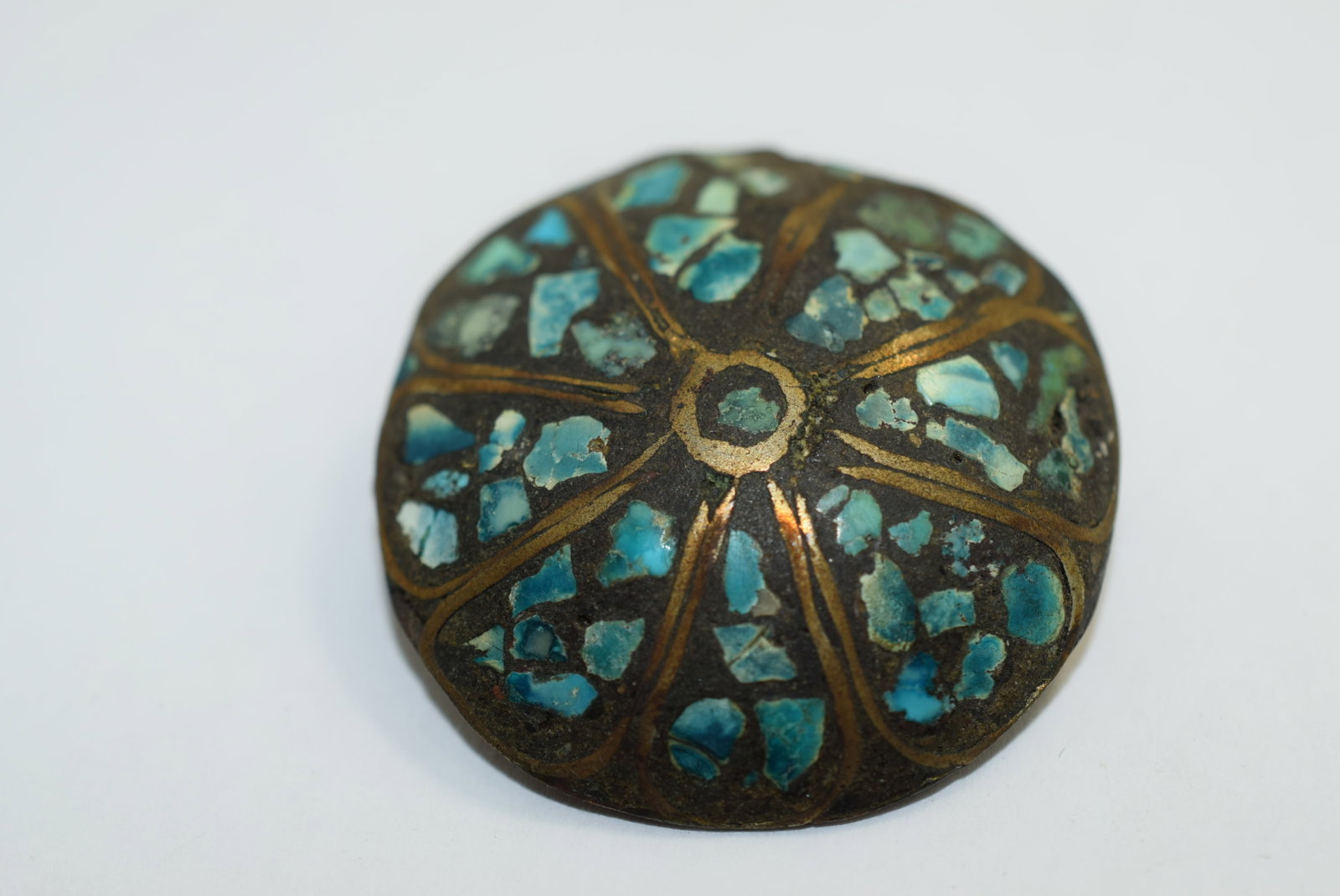 Turquoise Inlaid Brooch Pin 1950's 1 3/8" Vintage Lot # KN 441: Turquoise Inlaid Brooch Pin 1950's 1 3/8" Vintage