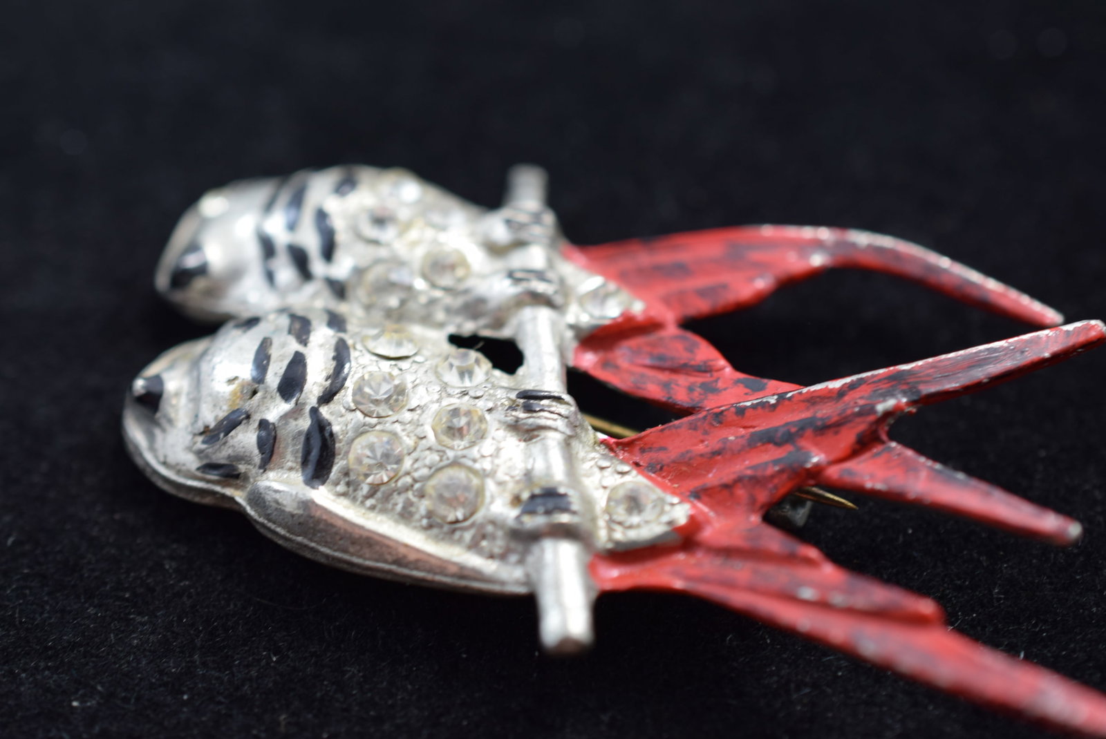 Painted 1950's Duo Pair Birds Brooch Pin 2 3/4" Vintage Lot # KN 446: Painted 1950's Duo Pair Birds Brooch Pin 2 3/4" Vintage