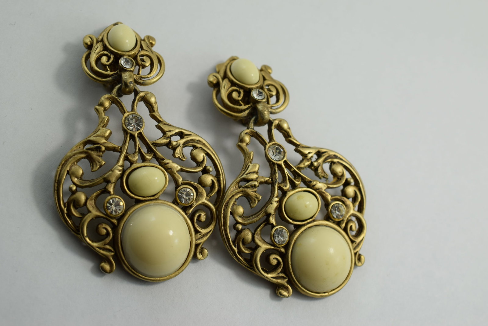 Huge Rhinestone Clip Earrings 3" Vintage Lot # KN 505 (1 of 2)