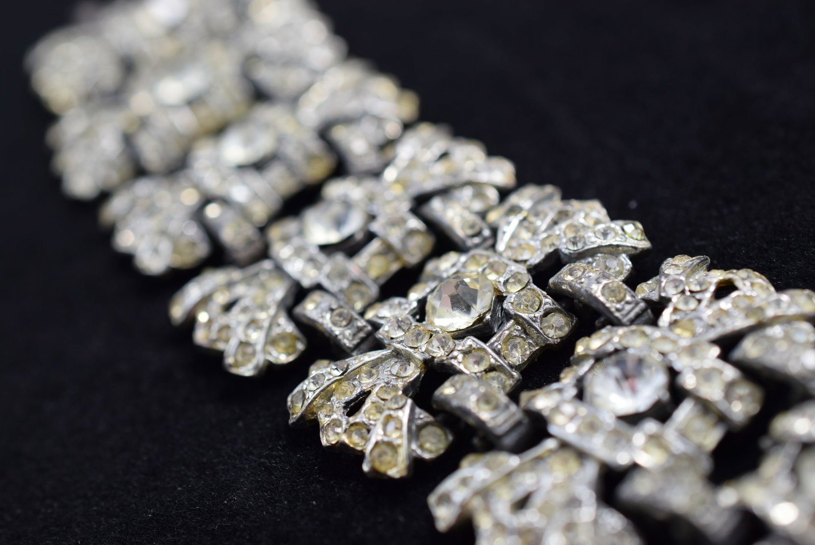 Diamante Double Clasp Rhinestone 1930's Bracelet 7 1/4"x1 1/2" Vintage Lot # KN 518 (1 of 6)