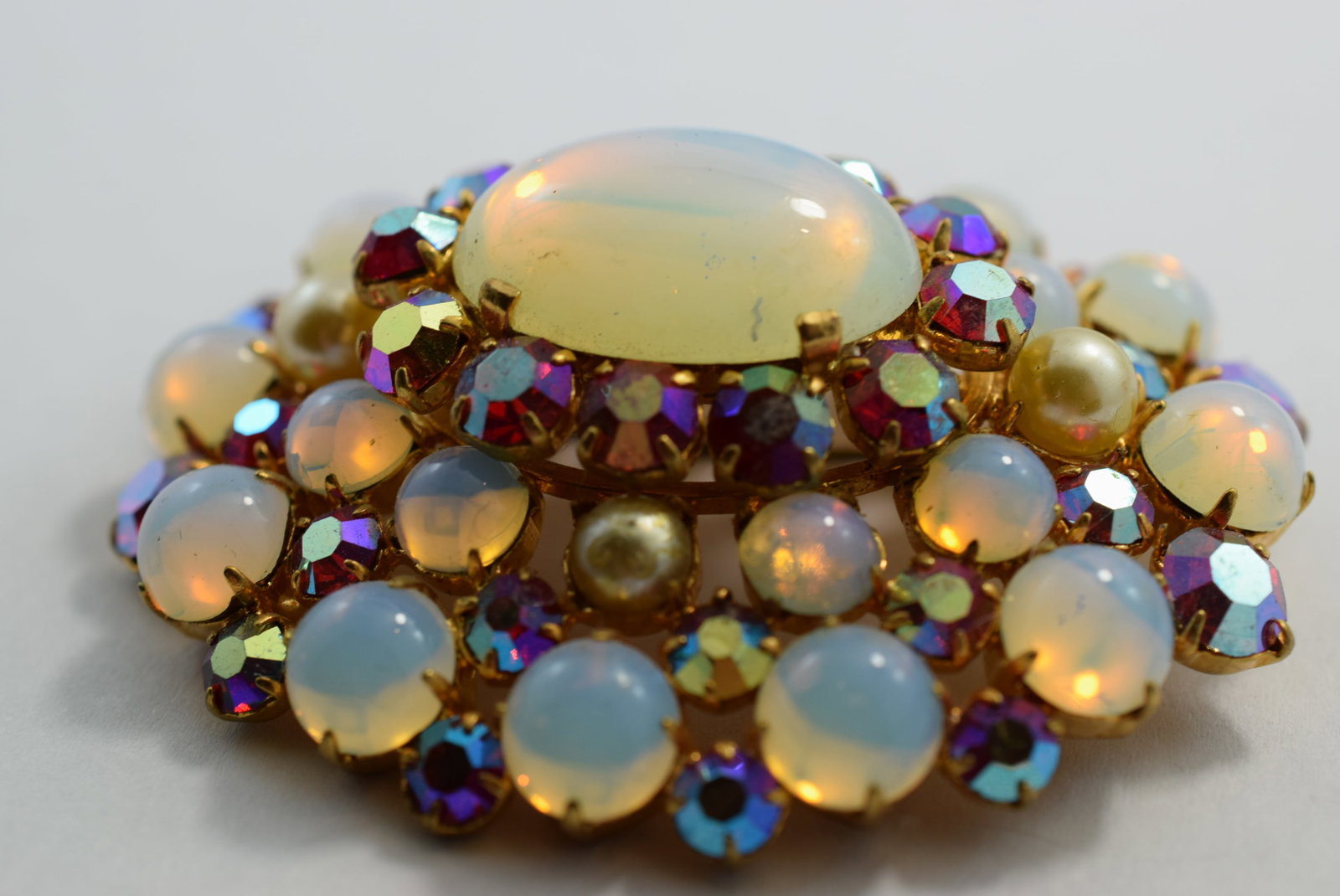 Moonstone 2 1/2" Huge Brooch Dome Pin 1940's Beauty Vintage Lot # KN 519 (1 of 3)