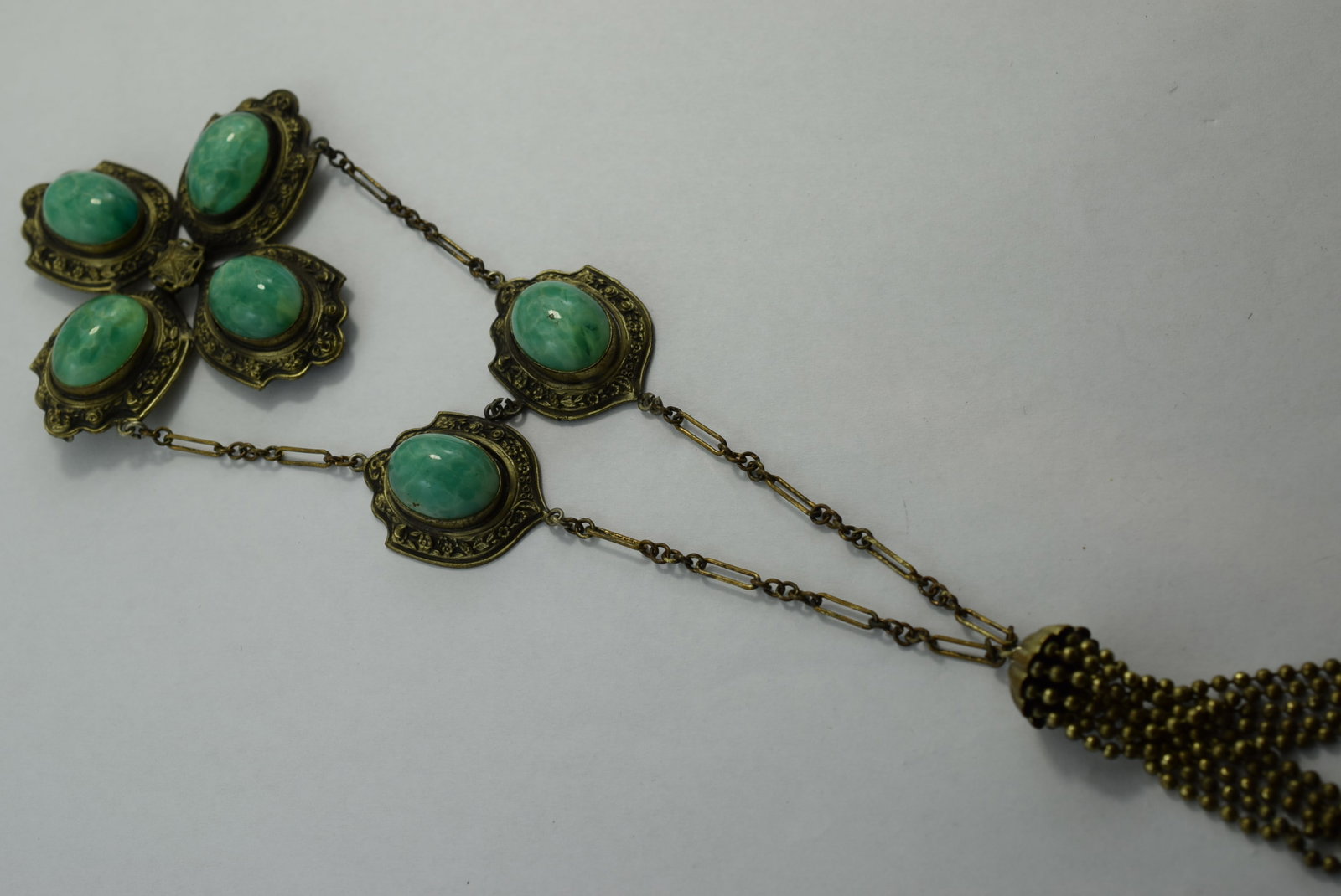 Magnificent Edwardian Mottled Green Jadeite Elaborate 10" Pendant Vintage Lot # KN 523 (1 of 4)