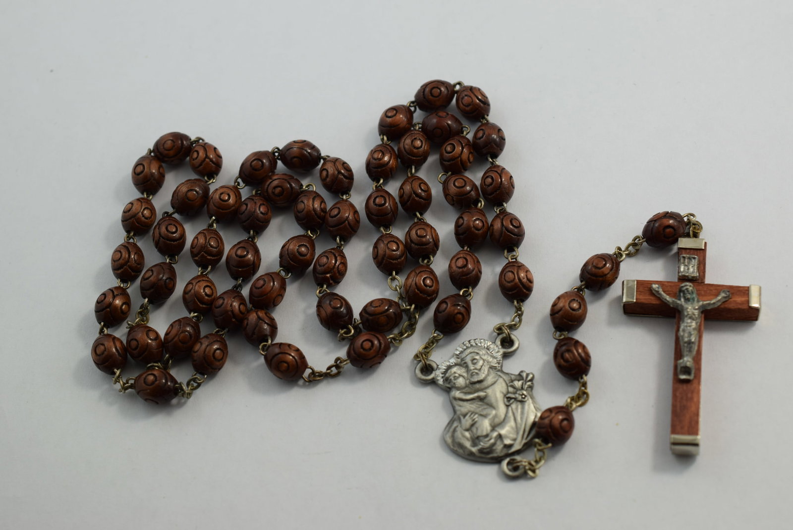 Wood Rosary 20" Hanging Length Vintage Lot # KN 551: Wood Rosary 20" Hanging Length Vintage