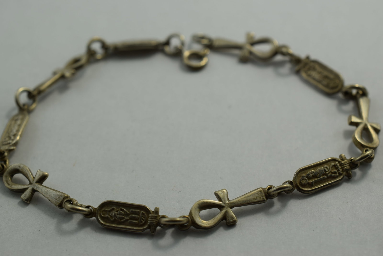 Ankh egyp Sterling Silver 925 8 3/4" Bracelet Signed with Symbols Lot # KN 687 (1 of 4)