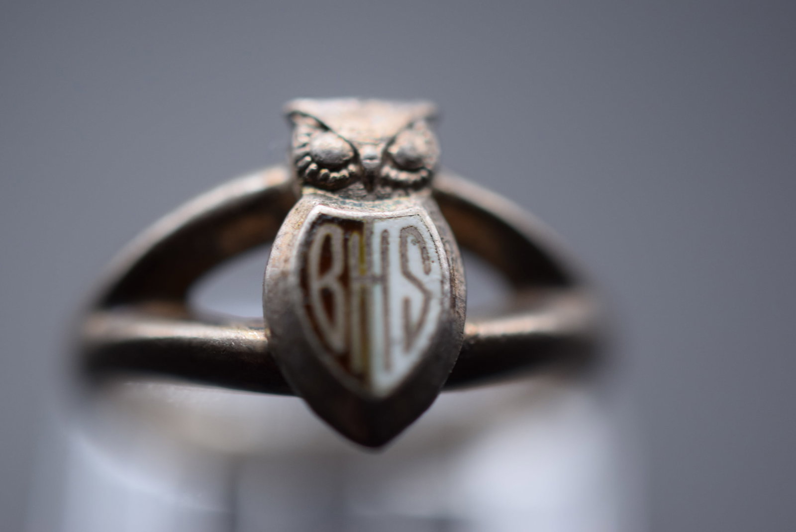 Enamel Owl BHS Sterling Silver 925 Vintage Ring Size 6.5 Lot EH 704: Enamel Owl BHS Sterling Silver 925 Vintage Ring Size 6.5 top measures 1/2" signed Sterling inside weighs 3.06 grams