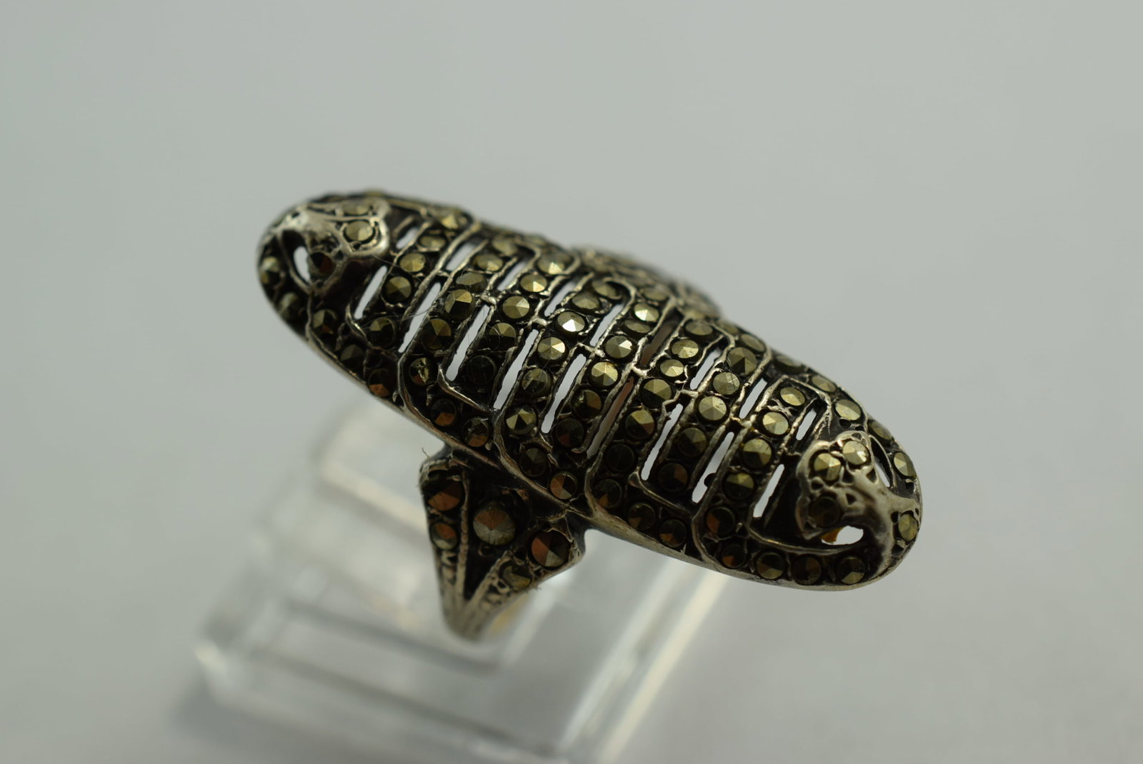 Marcasite Finger Ring Sterling Silver 925 Size 6.25 Vintage Lot # KN 718 (1 of 2)