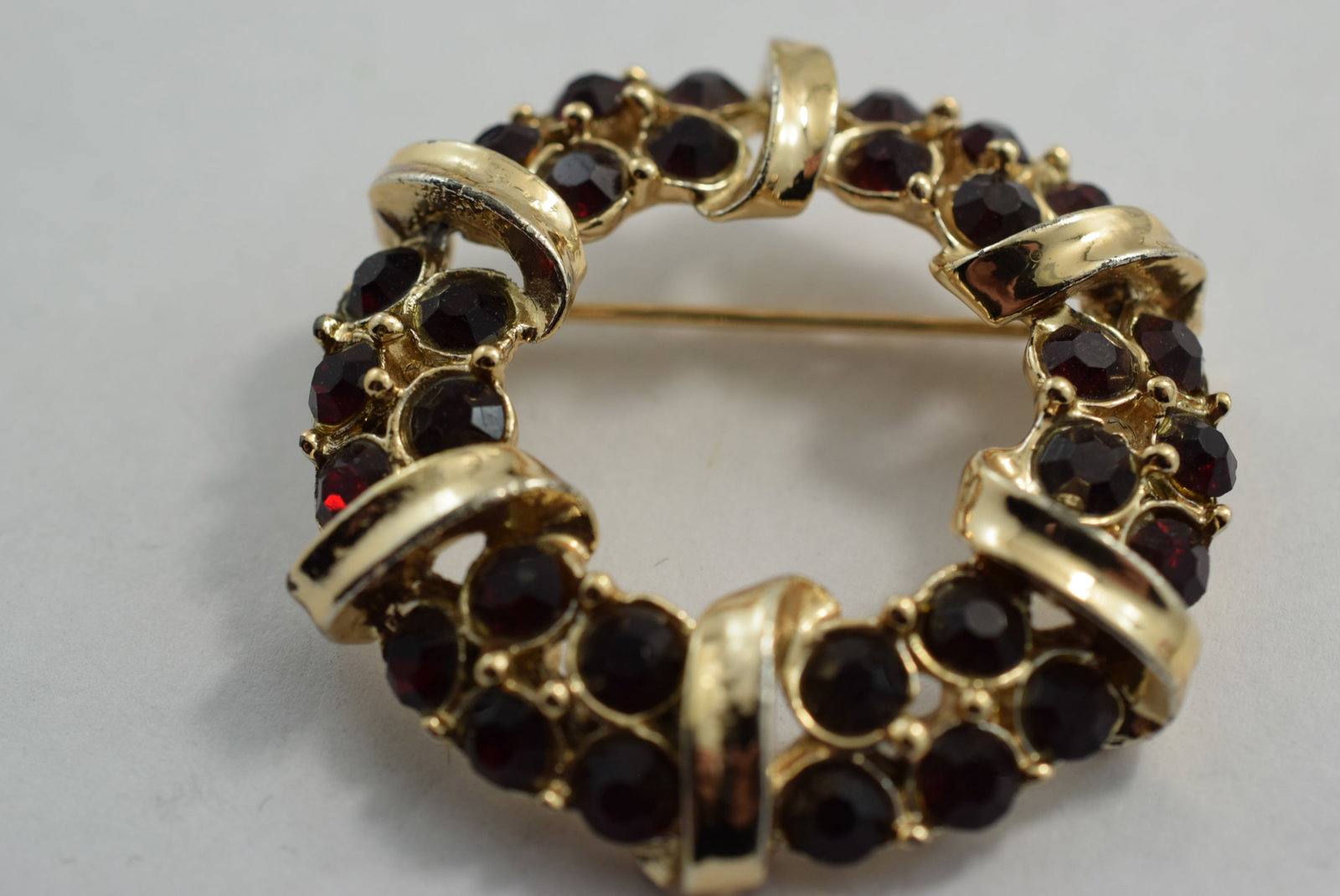 Red Rhinestone Brooch Pin 1940's Vintage Lot # KN 739: Red Rhinestone Brooch Pin 1940's Vintage 1 3/4"