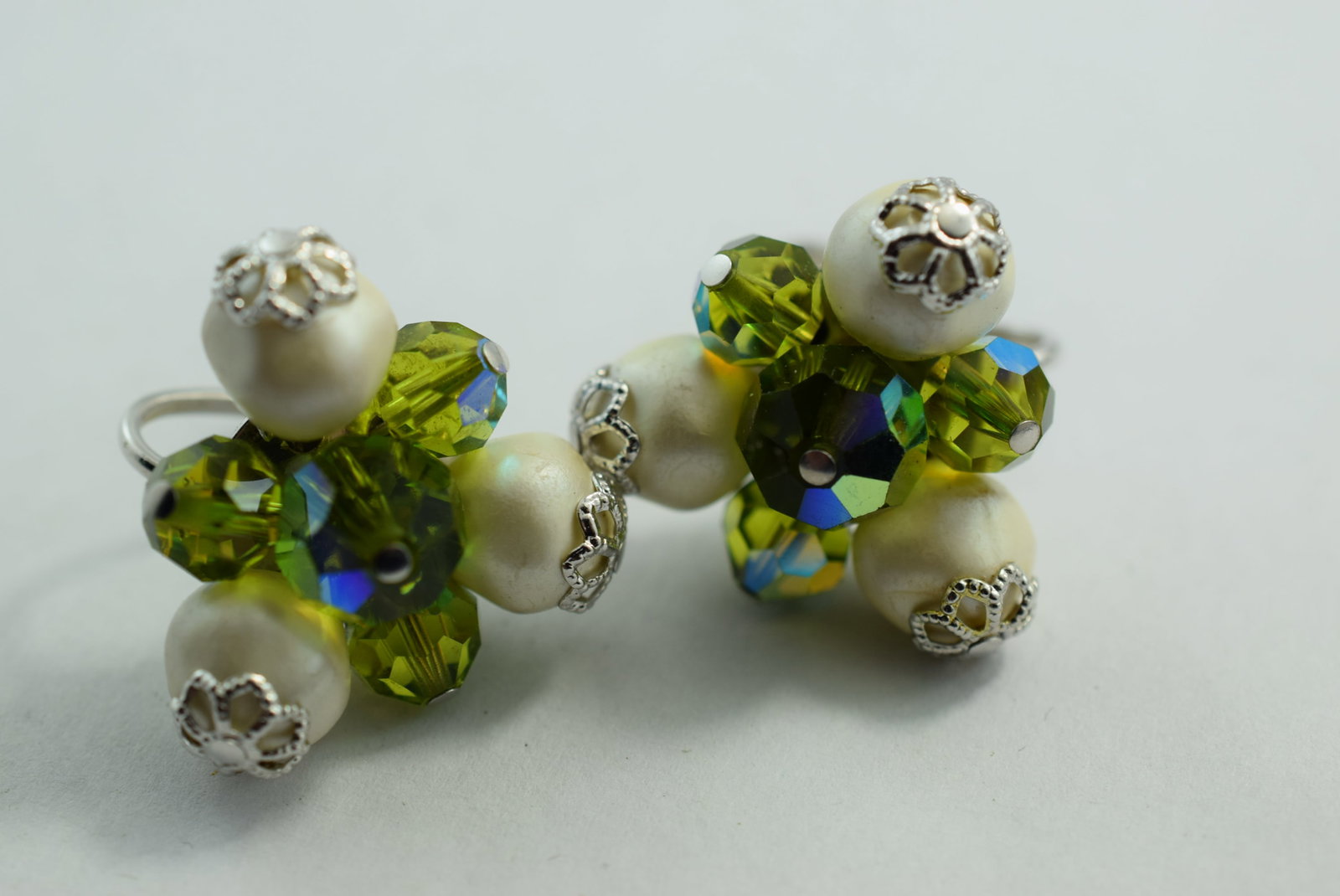 Sherman Crystal Screw Back Earrings 1940's Signed 1" Vintage Lot # KN 743 (1 of 3)