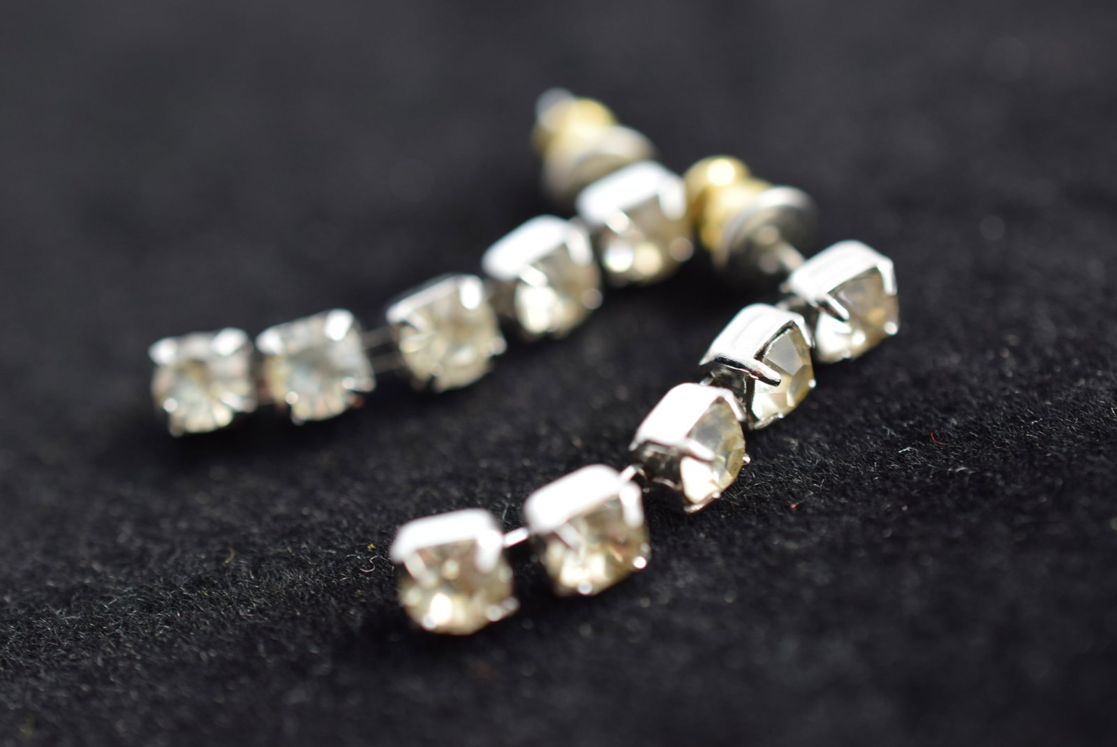 Pierced Rhinestone Earrings 1" Vintage Lot # KN 745 (1 of 2)