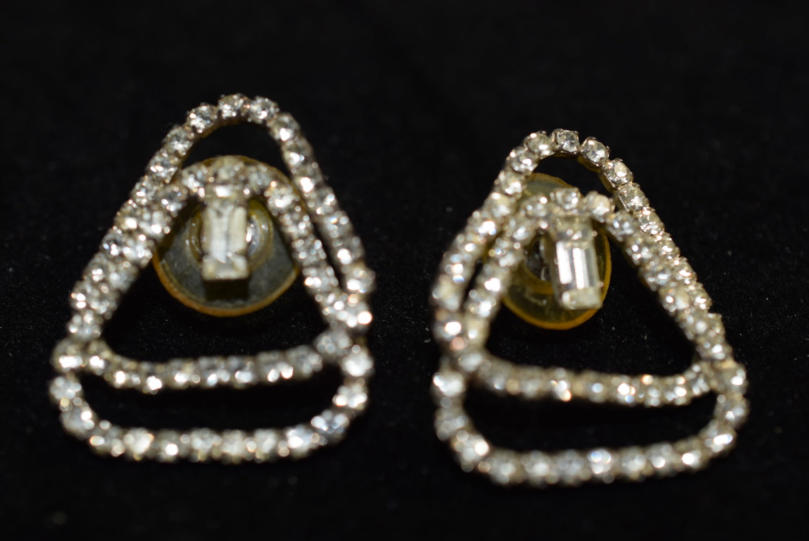 Pierced Rhinestone 1 1/2" Earrings Vintage Lot # KN 748: Pierced Rhinestone 1 1/2" Earrings Vintage