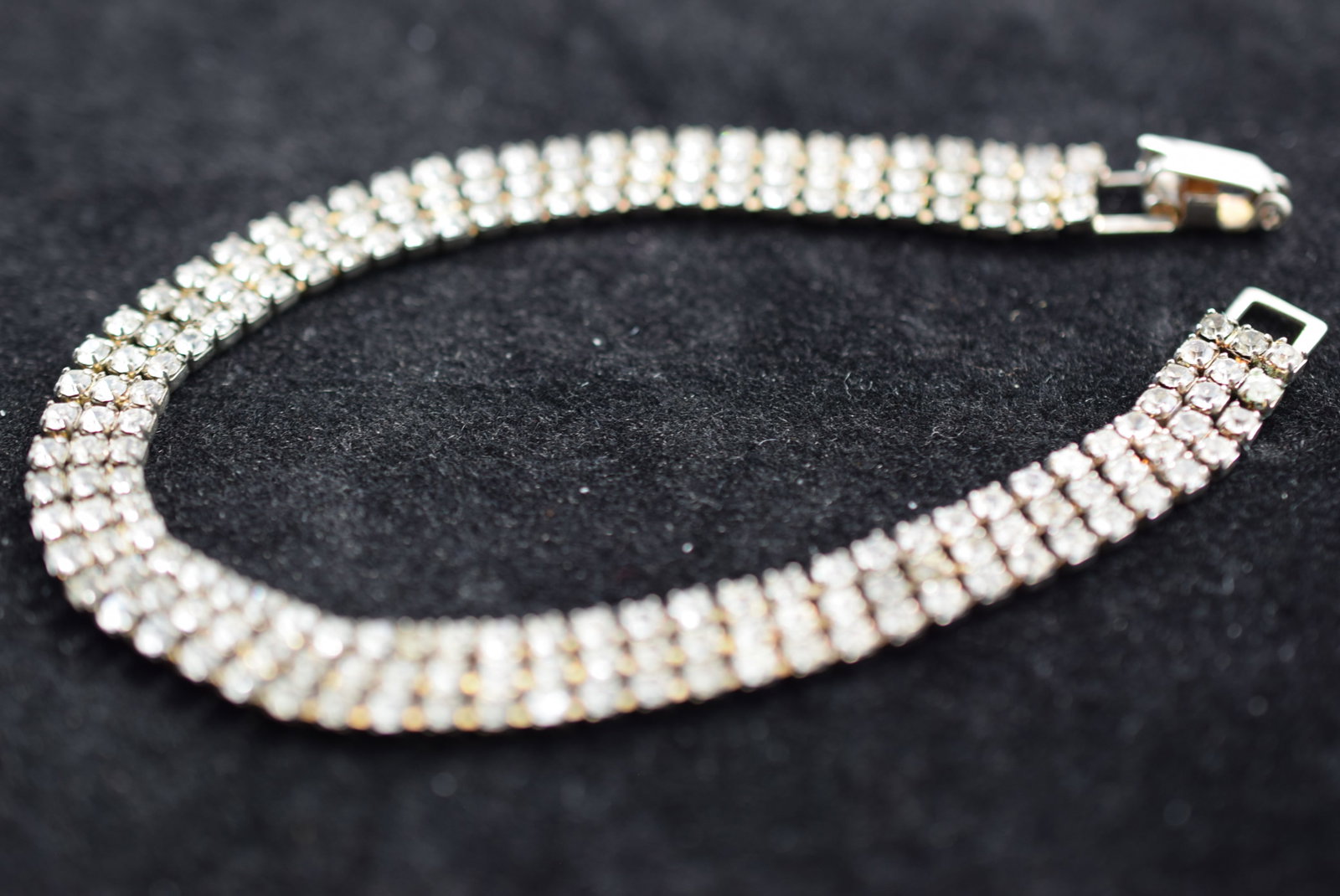 Triple Row 7 1/2" Rhinestone Bracelet Vintage Lot # KN 755 (1 of 3)