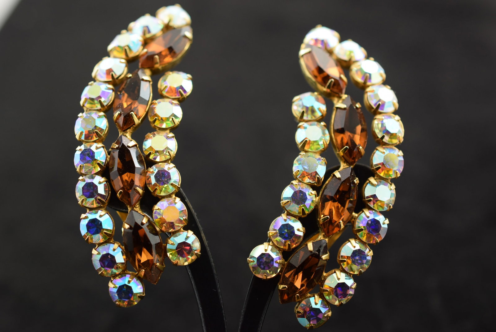 HUGE RARE 2 3/4" Clip Rhinestone Earring Ear Sweepers 1940's Vintage Lot # KN 778 (1 of 2)