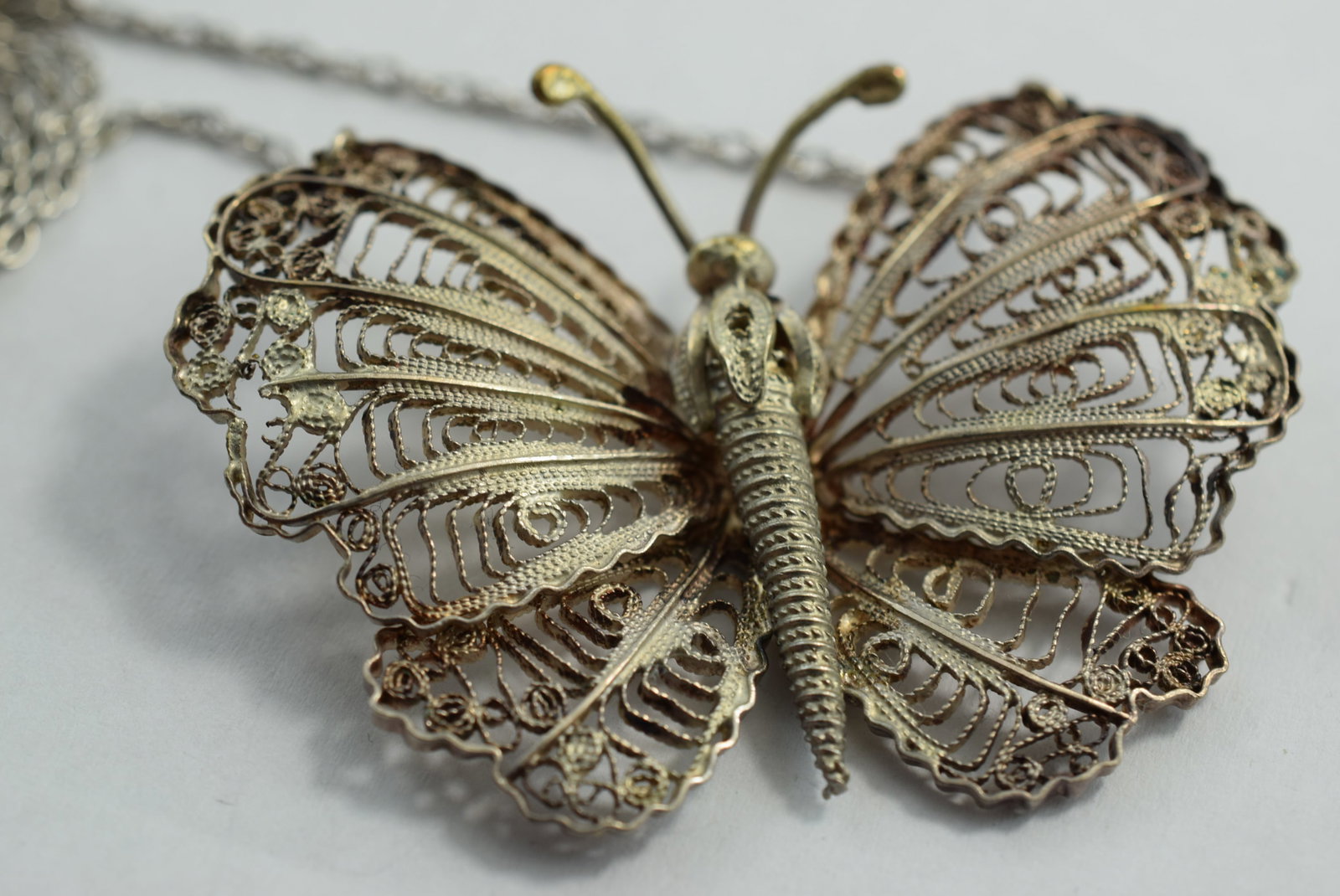 Huge Filigree Silver 800 2 1/2" Butterfly Necklace Pendant Vintage Lot # KN 791 (1 of 3)