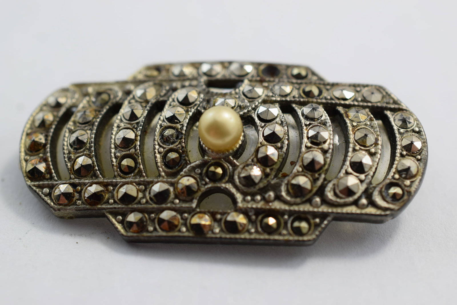 Marcasite 1 5/8" Brooch Pin 1940's Vintage Lot # KN 842 (1 of 2)