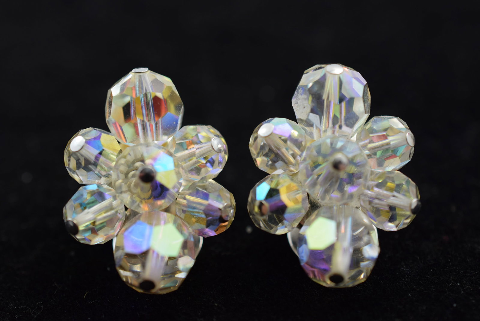 Sherman Crystal Clip Earrings 1940's Signed Vintage Lot # KN 897 (1 of 2)