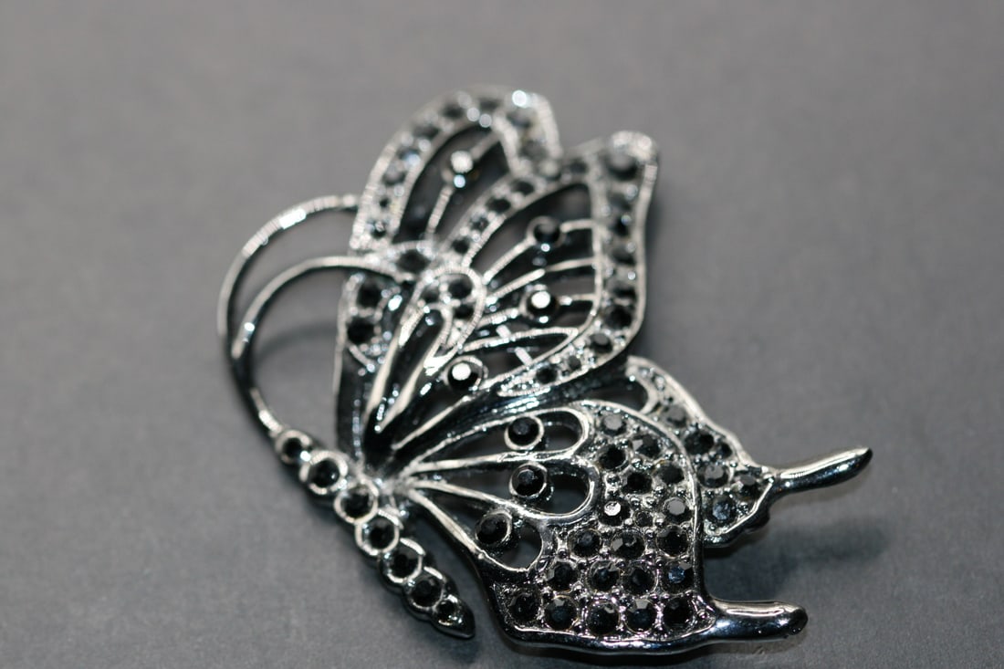 Black Rhinestone Butterfly Insect Brooch Pin Large Size Lot #901 (1 of 3)