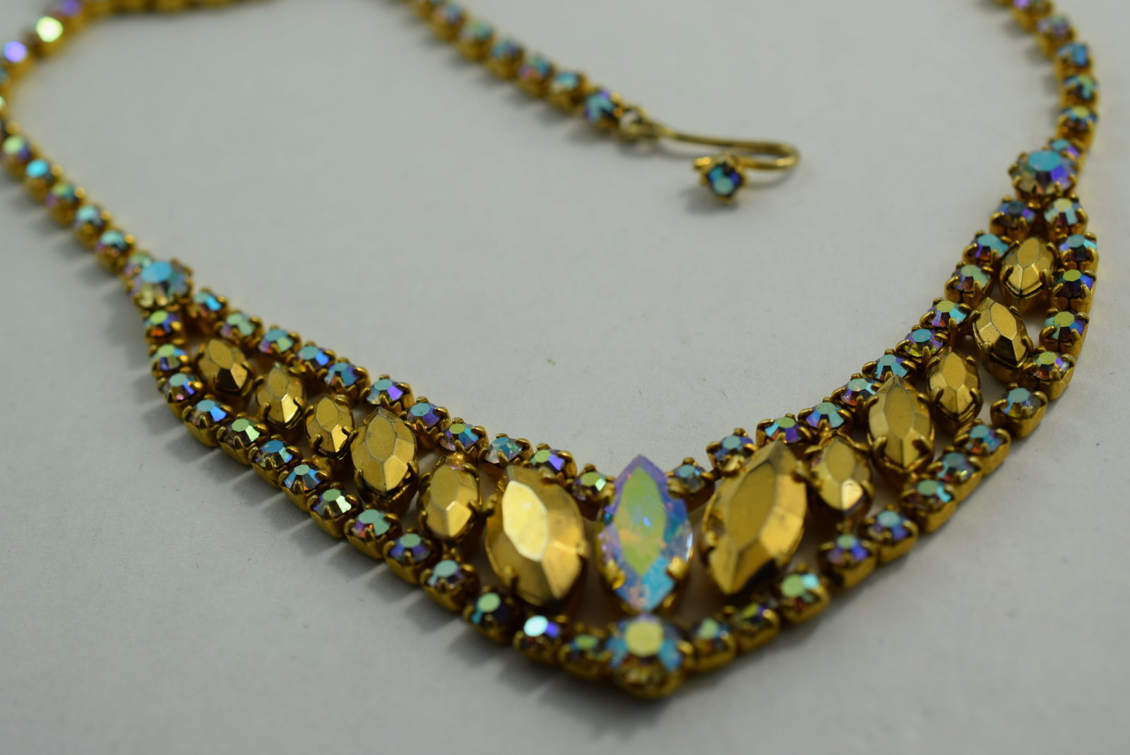 Rhinestone Necklace 1940's Vintage Lot # KN 940: Rhinestone Necklace 1940's Vintage 16 1/2"