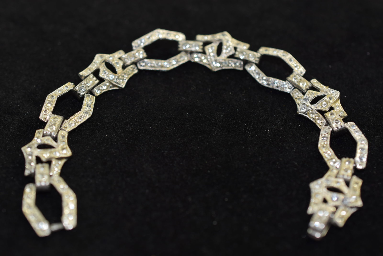 Diamante Rhinestone Bracelet 1930's 7 3/4" x5/8" Vintage Lot # KN 963: Diamante Rhinestone Bracelet 1930's 7 3/4" x5/8" Vintage