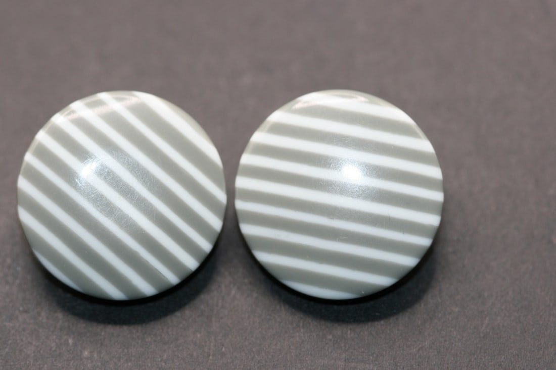Grey Stripe Button Earrings Lot 983: Grey Stripe Button Earrings measures 7/8" in diameter