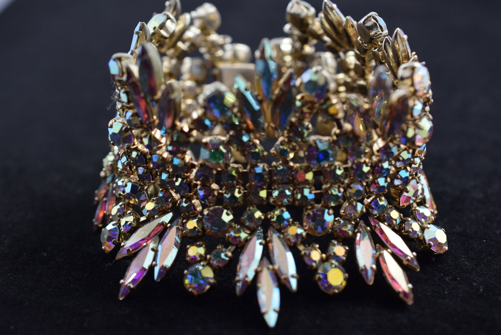 Sherman 7 1/2" x 2 5/8" Lacey Huge Rhinestone Signed Bracelet 1940's Vintage Lot # KN 987 (1 of 3)