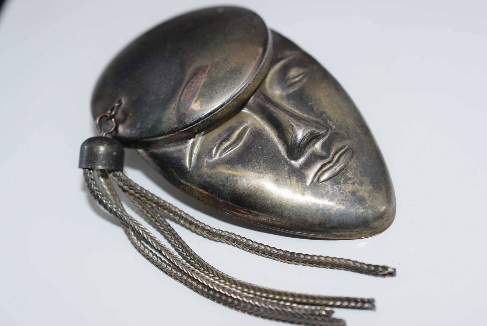 Huge Face Brooch Vintage Lot HK 993: Huge Face Brooch Vintage with tassle hat measures 2 3/4" x 5/8"