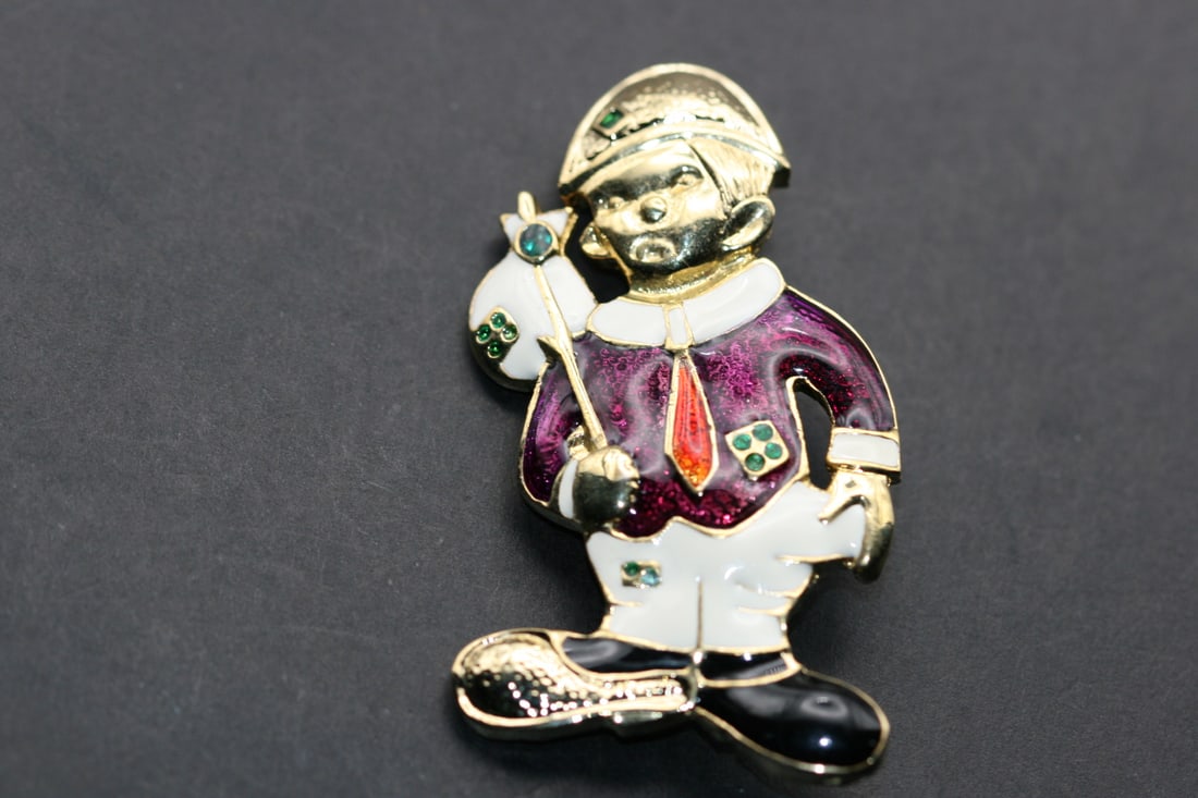 Enamel Figural Hobo Man Brooch Pin Lot 1015: Enamel Figural Hobo Man Brooch Pin measures 2 3/8" x 1 3/8"