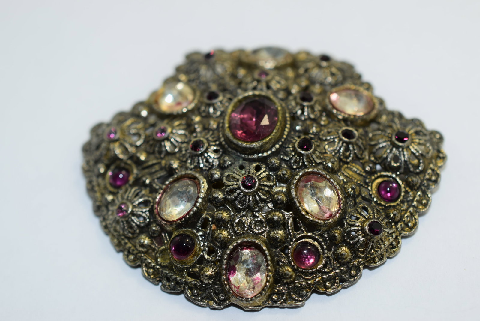 Huge Rhinestone Cabochon Clip 1940's 2 5/8" Vintage Lot # KN 1016: Huge Rhinestone Cabochon Clip 1940's 2 5/8" Vintage