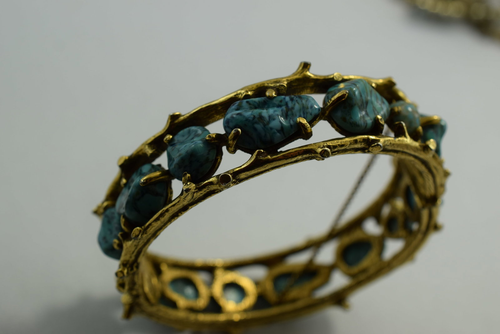 Pauline Rader Turquoise Nuget Cuff Hinged Bracelet 1940's Signed Vintage Lot # KN 1084 (1 of 4)