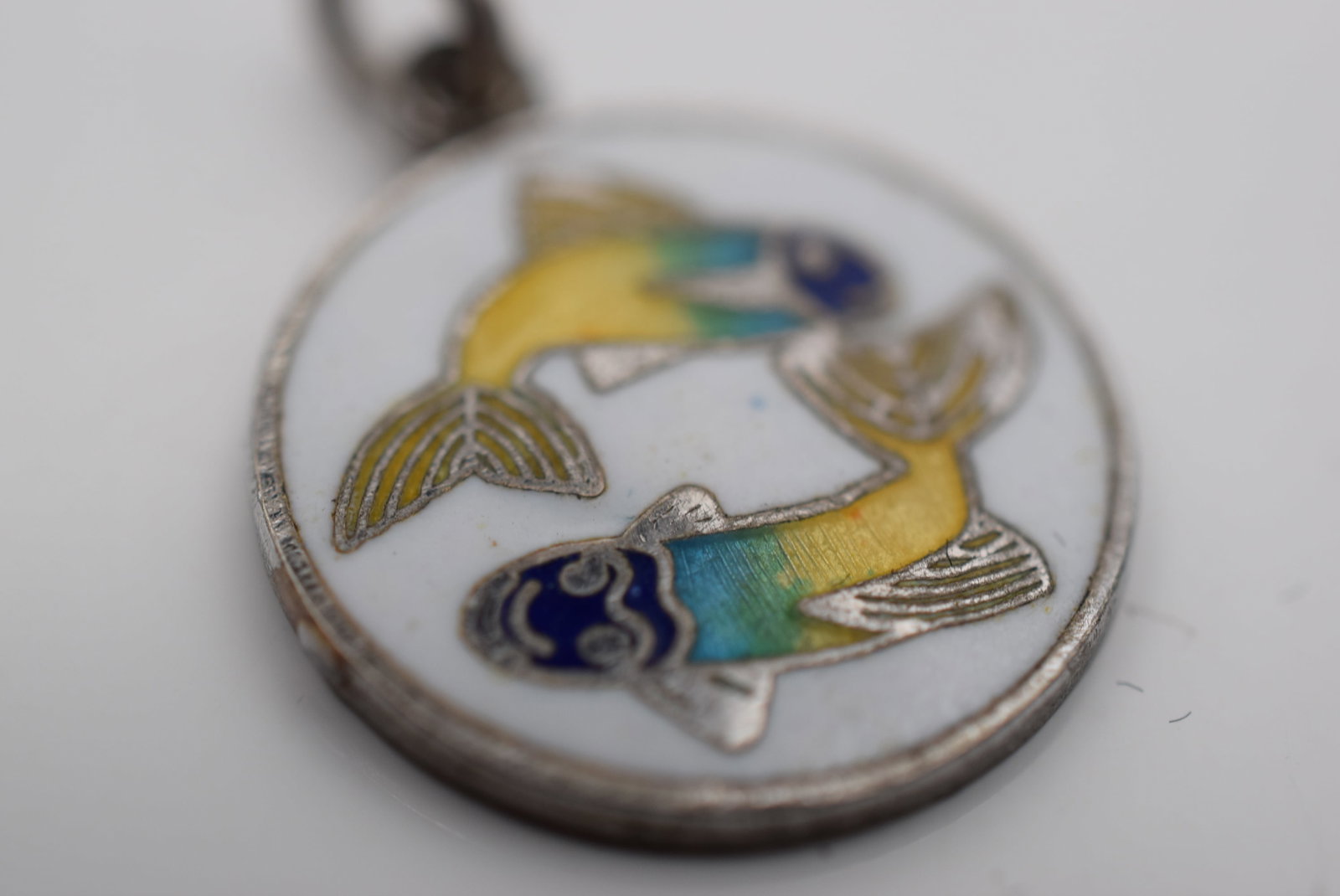 Enamel Fish Charm Sterling Vintage Pendant Lot HK 1139: Enamel Fish Charm Sterling Vintage Pendant tarnished back