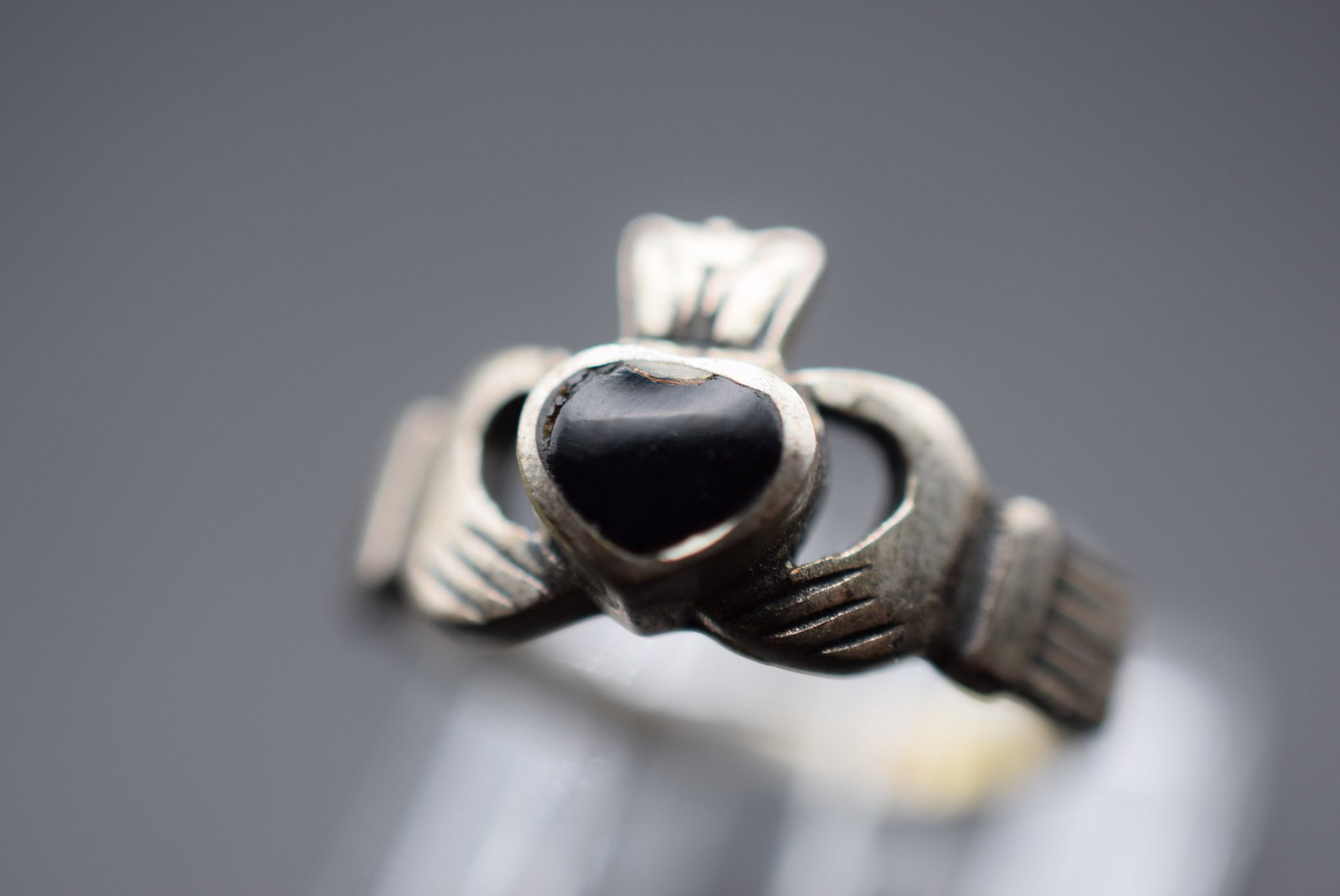 Claddah Onyx Heart Celtic Sterling Silver 925 Vintage Ring Size 6.75 Lot EH 1158 (1 of 2)