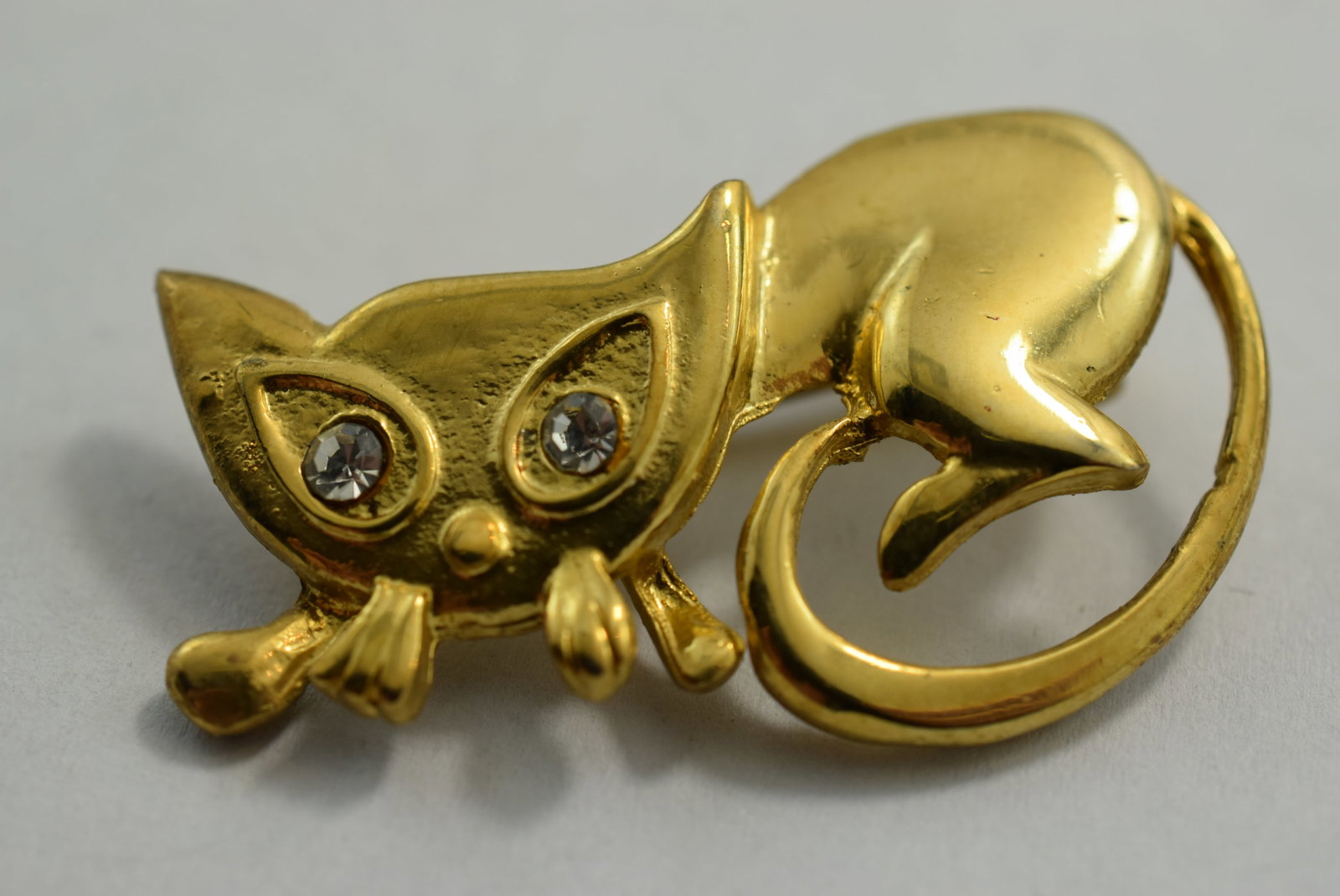 Cat Rhinestone Brooch Pin 1 1/2" Vintage Lot # KN 1202: Cat Rhinestone Brooch Pin 1 1/2" Vintage