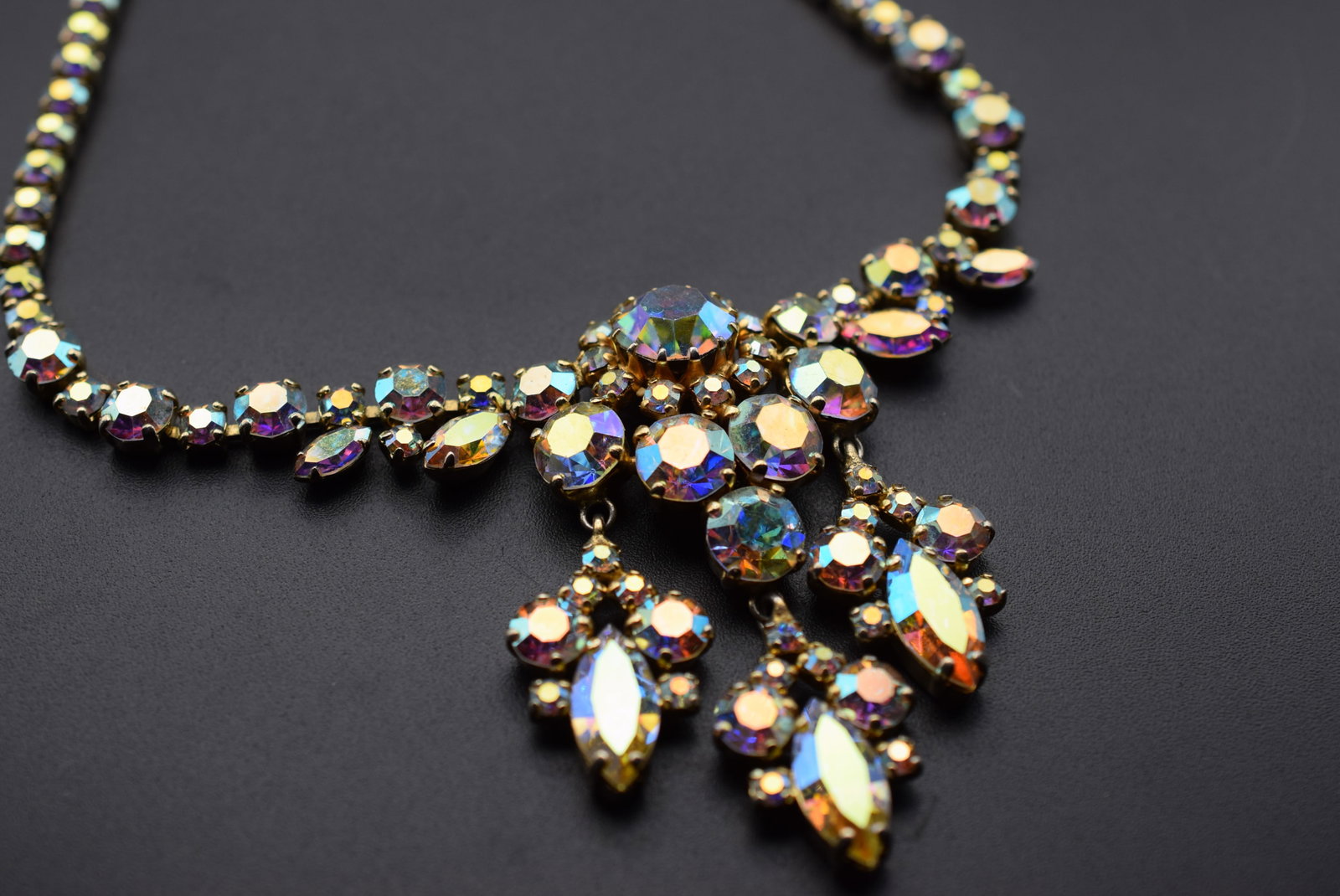 Decatent Sherman Drop Chandelier Necklace Waterfall Rhinestones Vintage 1950's Lot EH 1224 (1 of 5)