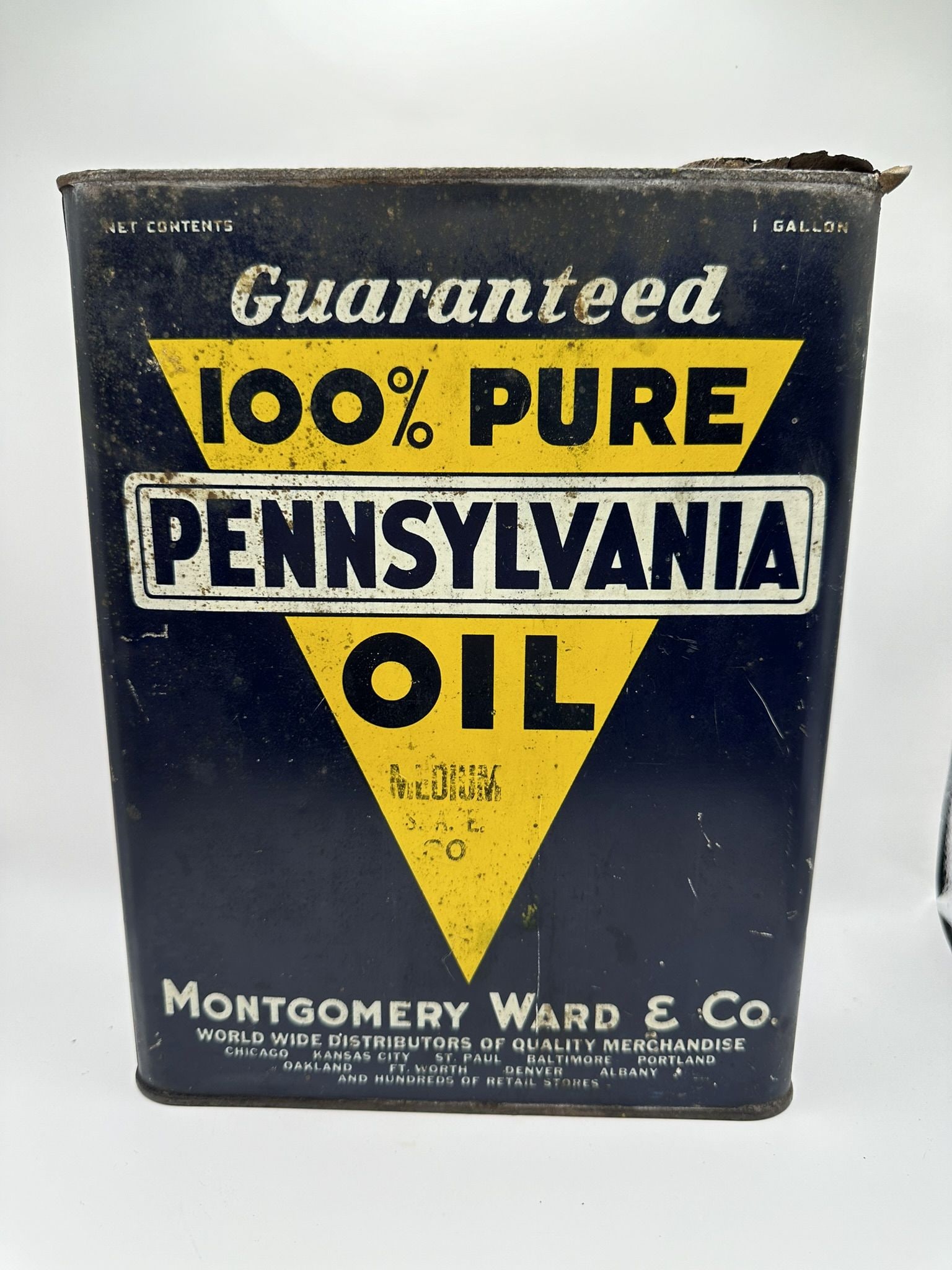 Montgomery Ward 1 Gal Slim: Empty, rot on top, Montgomery Ward Co