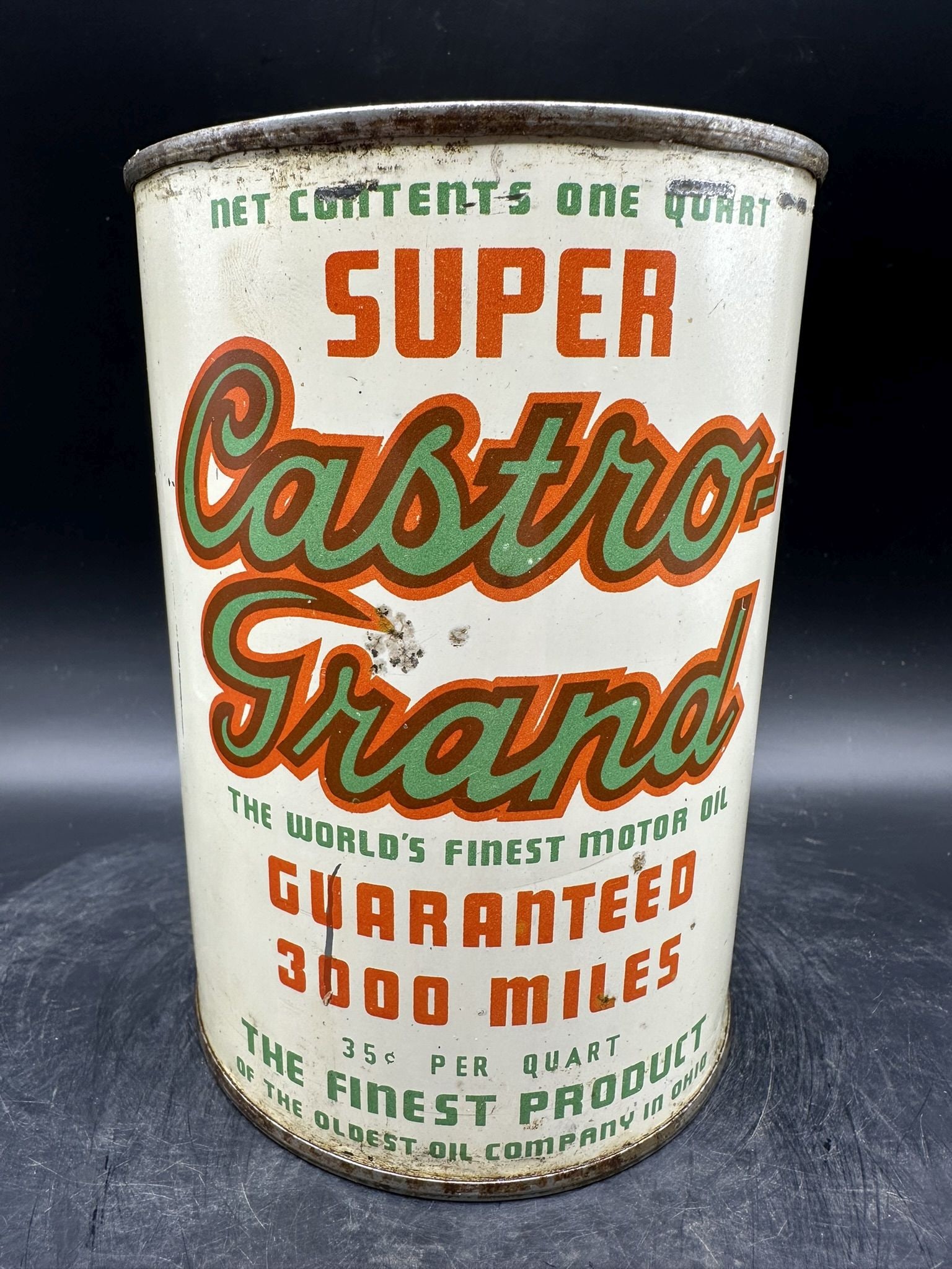 Super Castro Grand: Uncommon quart, some dings/scratches. Burper (half full unopened)