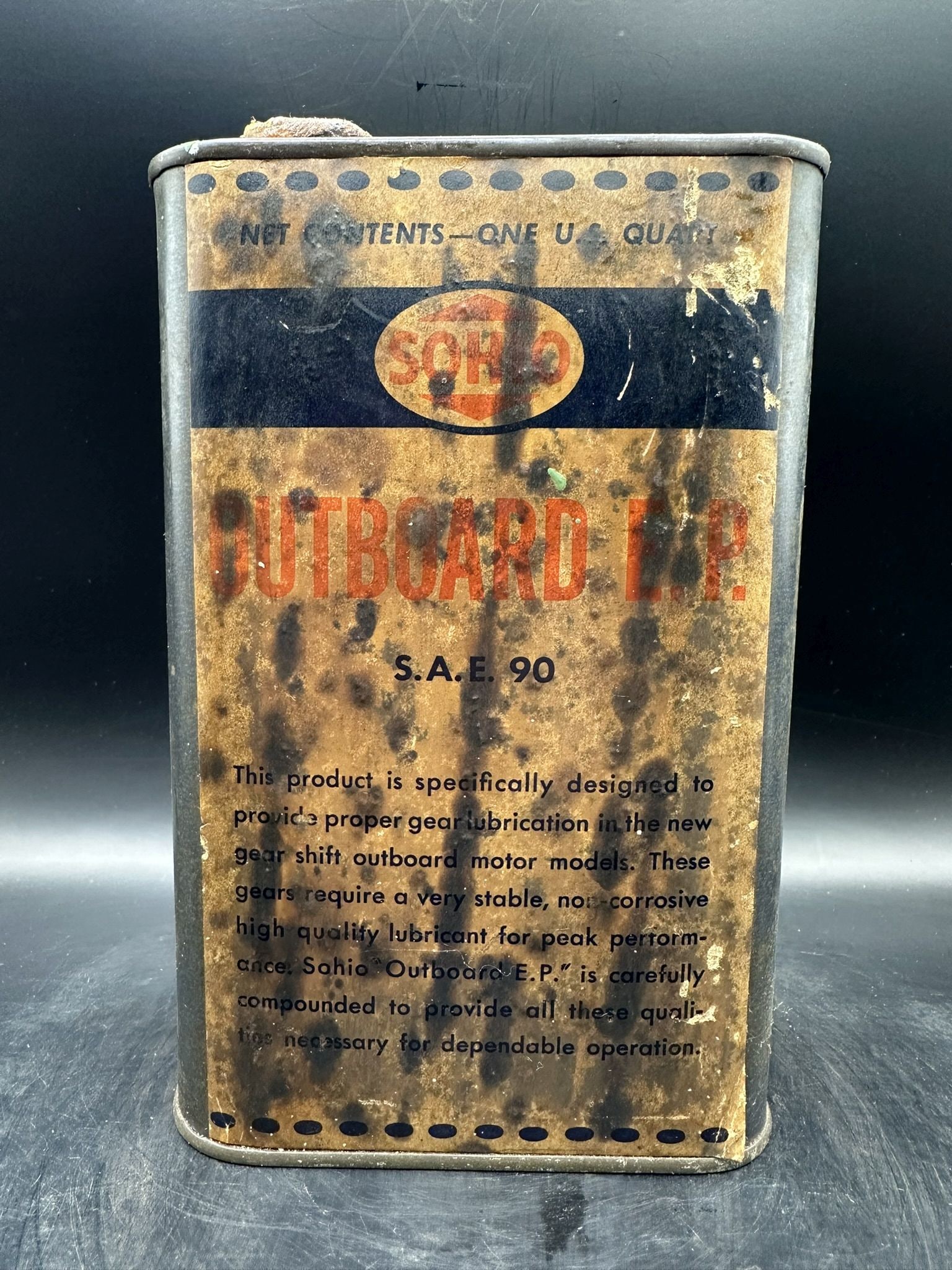 Sohio Ep Outboard: Super rare can, paper label front, condition as shown