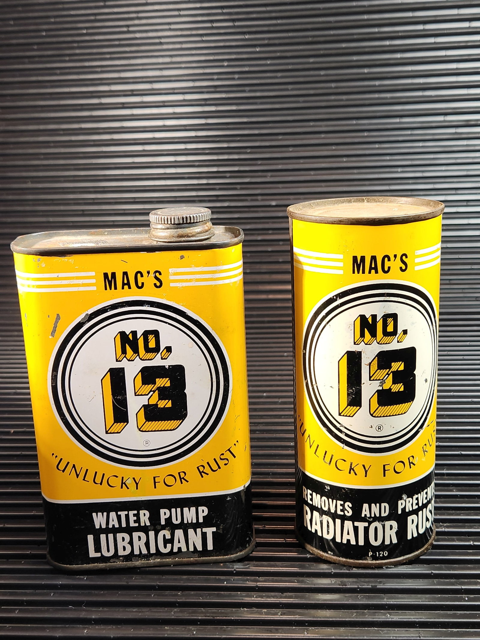 Pair Of Macs No 13 Water Pump & Radiator Cans: Empty, Condition as Shown