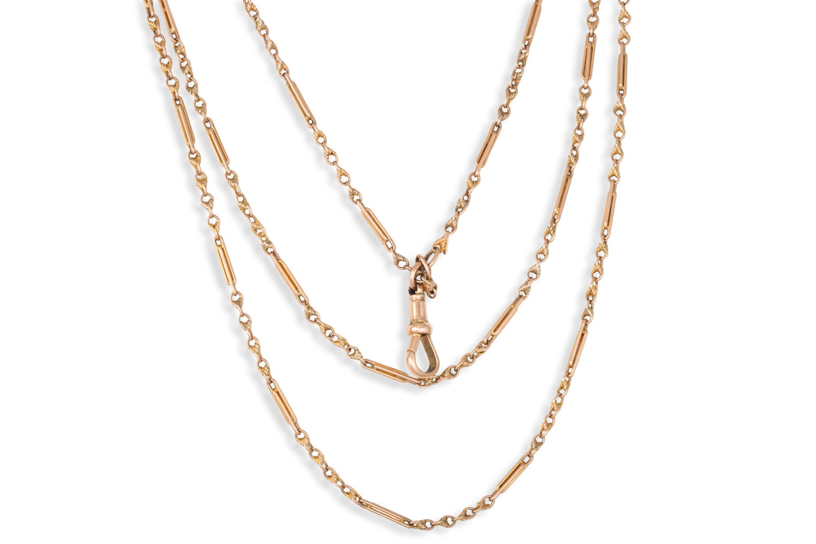 A 9CT GOLD FANCY LINK MUFF CHAIN, ca 54" long, 23.3 g. (1 of 1)