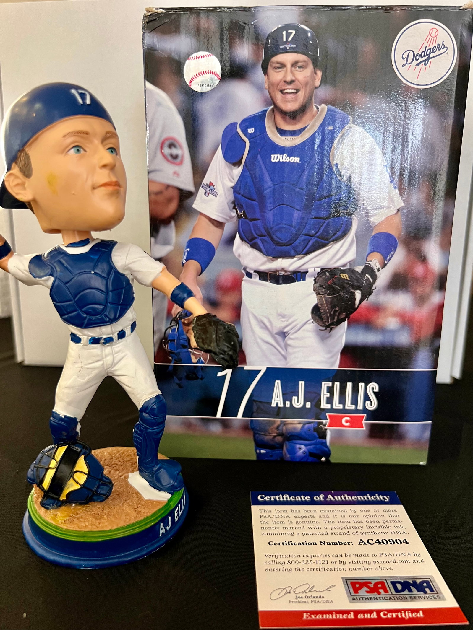 A.J. Ellis LA Dodgers Signed Sept 7, 2014 Autographed Bobblehead PSA COA in Original Box (1 of 11)