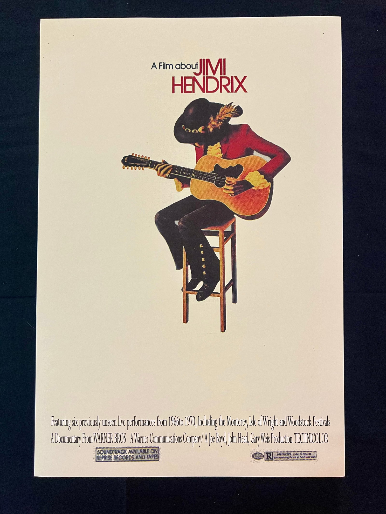 Jimi Hendrix 1973 Warner Bros Movie Poster "A Film about Jimi Hendrix" Documentary (1 of 2)