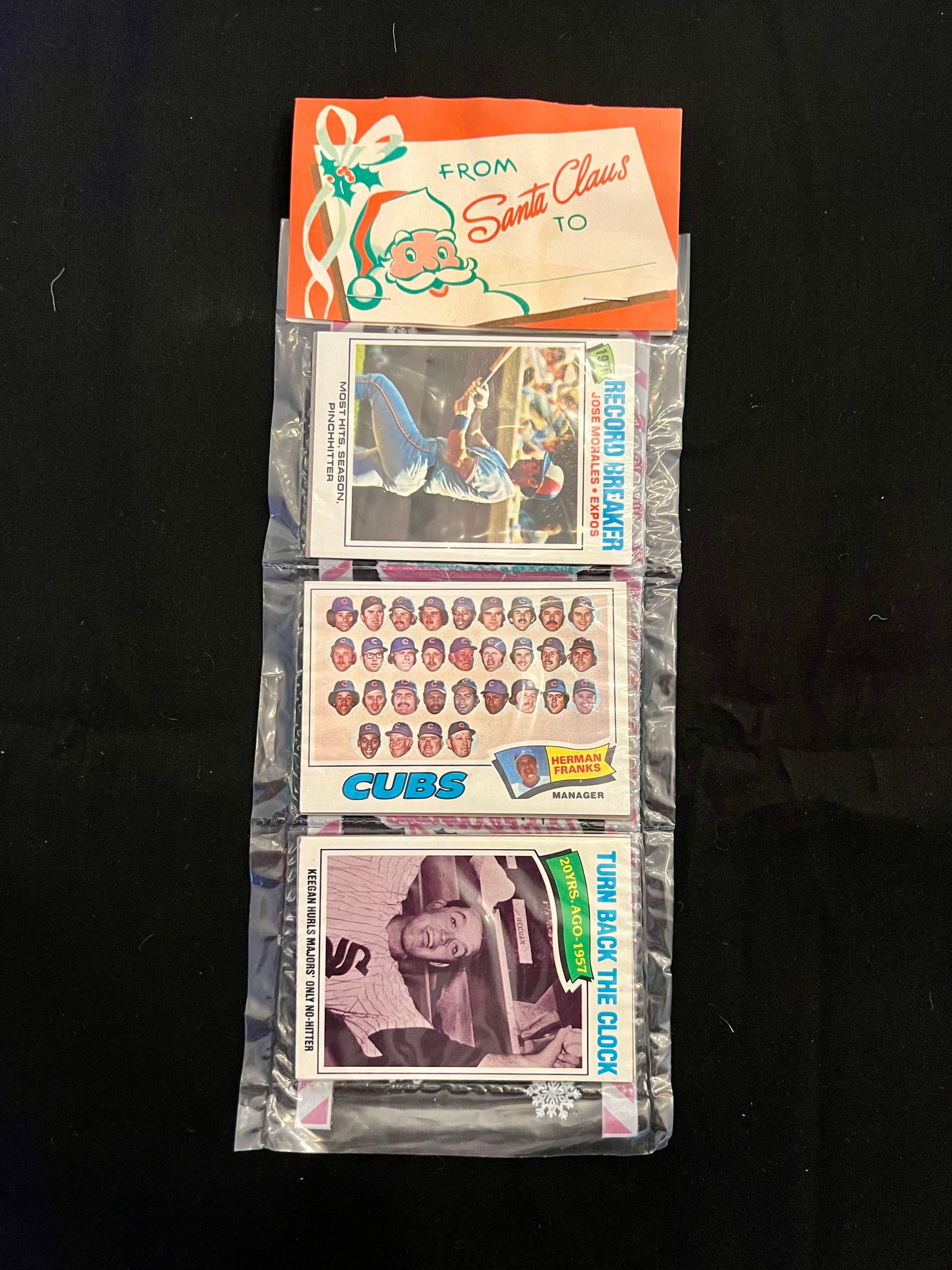 Rare 1977 Baseball Cards Unopened Cello Rack Pack Stocking Stuffer from Santa Claus: Item: Rare 1977 Baseball Cards Unopened Cello Rack Pack Stocking Stuffer from Santa Claus. Please look at the pictures carefully to determine what you believe the condition of collectible is. Cole Lec