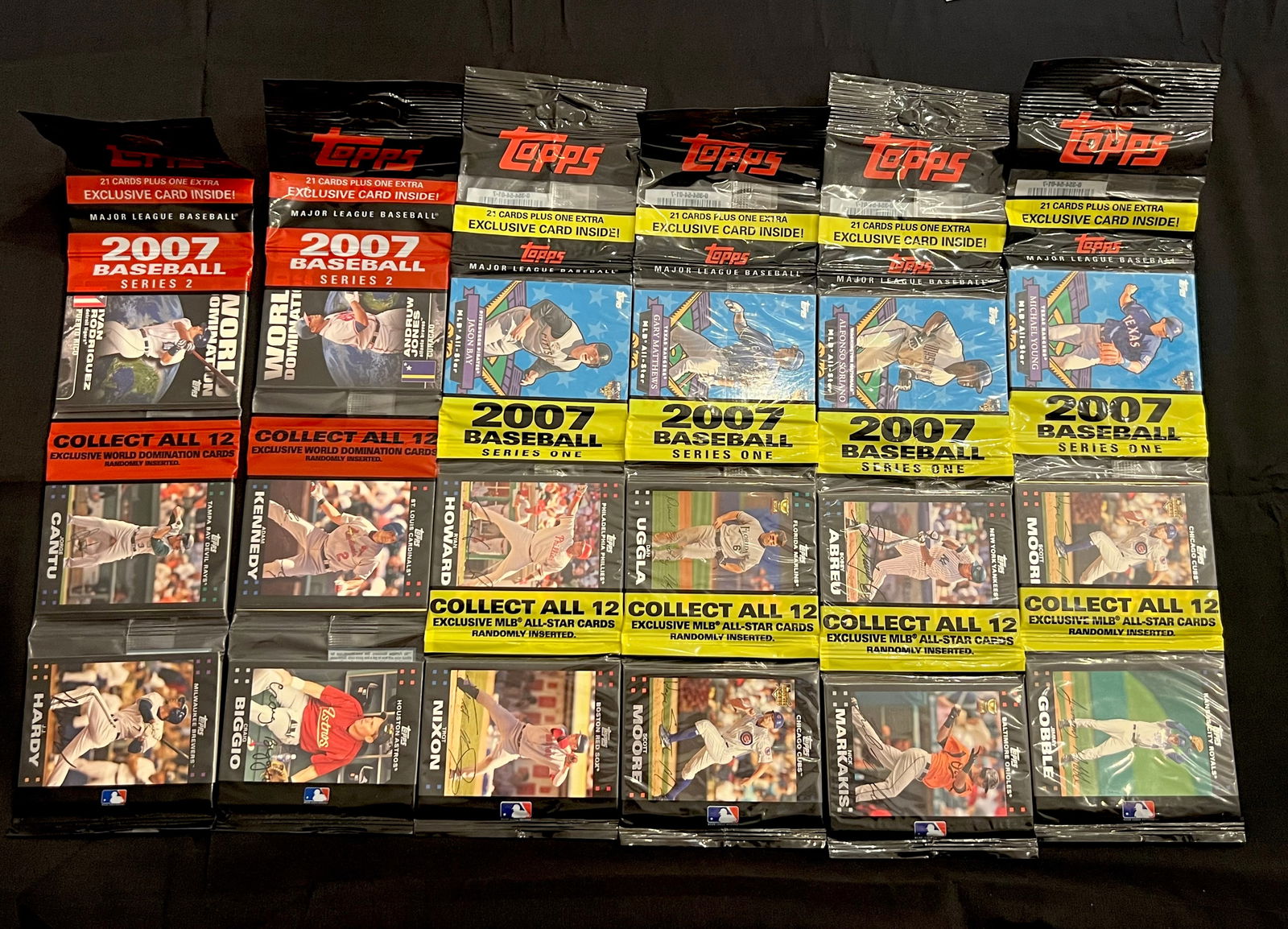 (6) Unopened Baseball Card Rack Packs from 2007 Series One and Two (1 of 2)