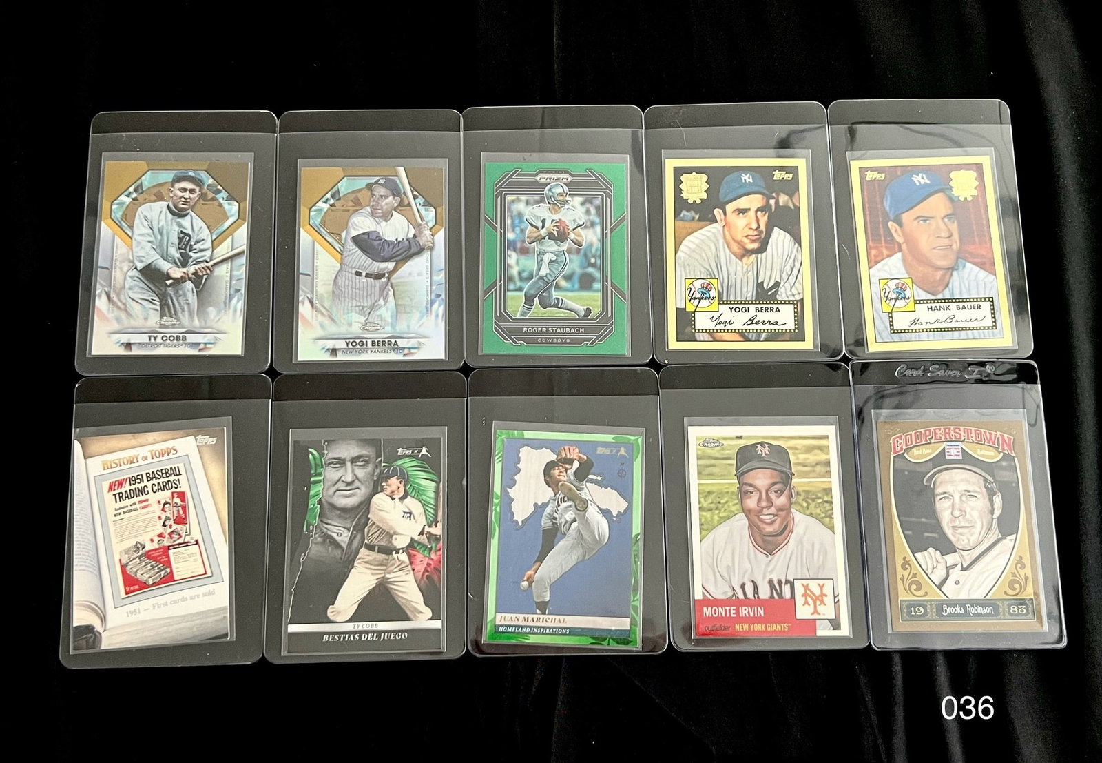 Vintage Sports Card Lot with Ty Cobb / Yogi Berra / Roger Staubach: Item: Vintage Sports Card Lot with Ty Cobb / Yogi Berra / Roger Staubach Please look at the pictures carefully to determine what you believe the condition of collectible is. We are not professional au
