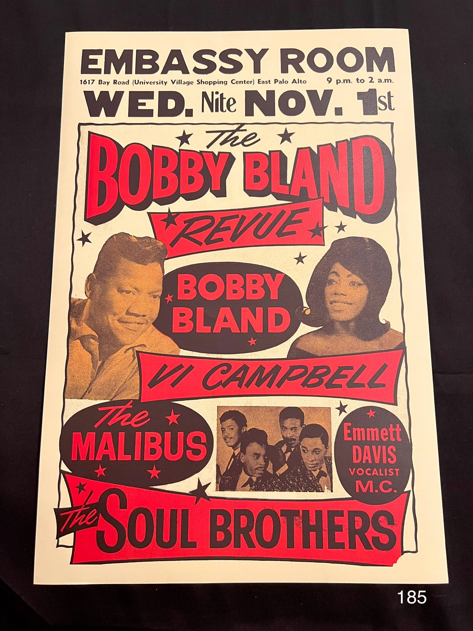 Bobby Blue Bland, Soul Brothers Concert Poster/ Embassy Room, Palo Alto Music Venue Art Print from (1 of 1)