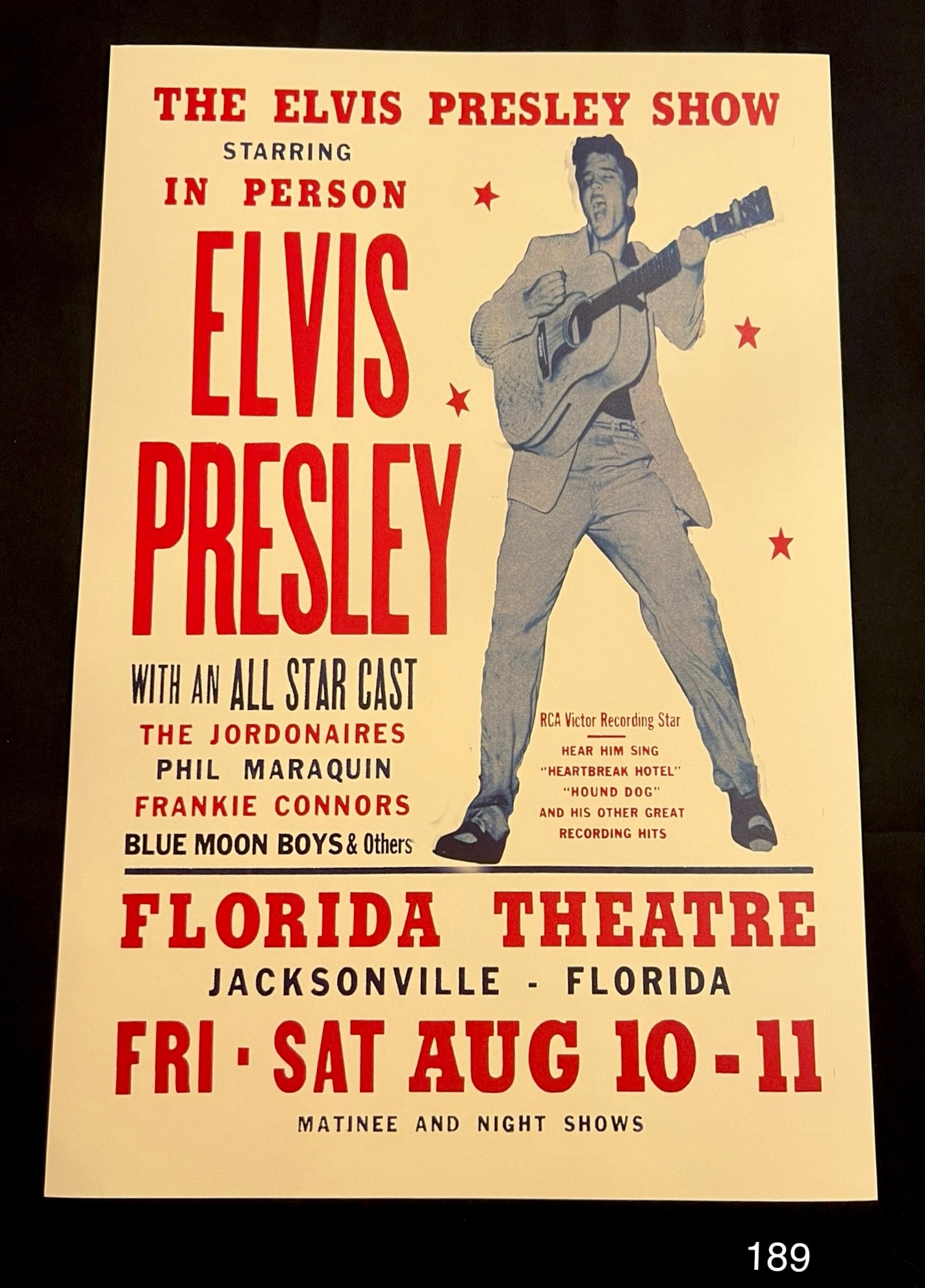 Elvis Presley 1950’s Show Vintage Poster for in person performance at Florida Theatre in (1 of 1)