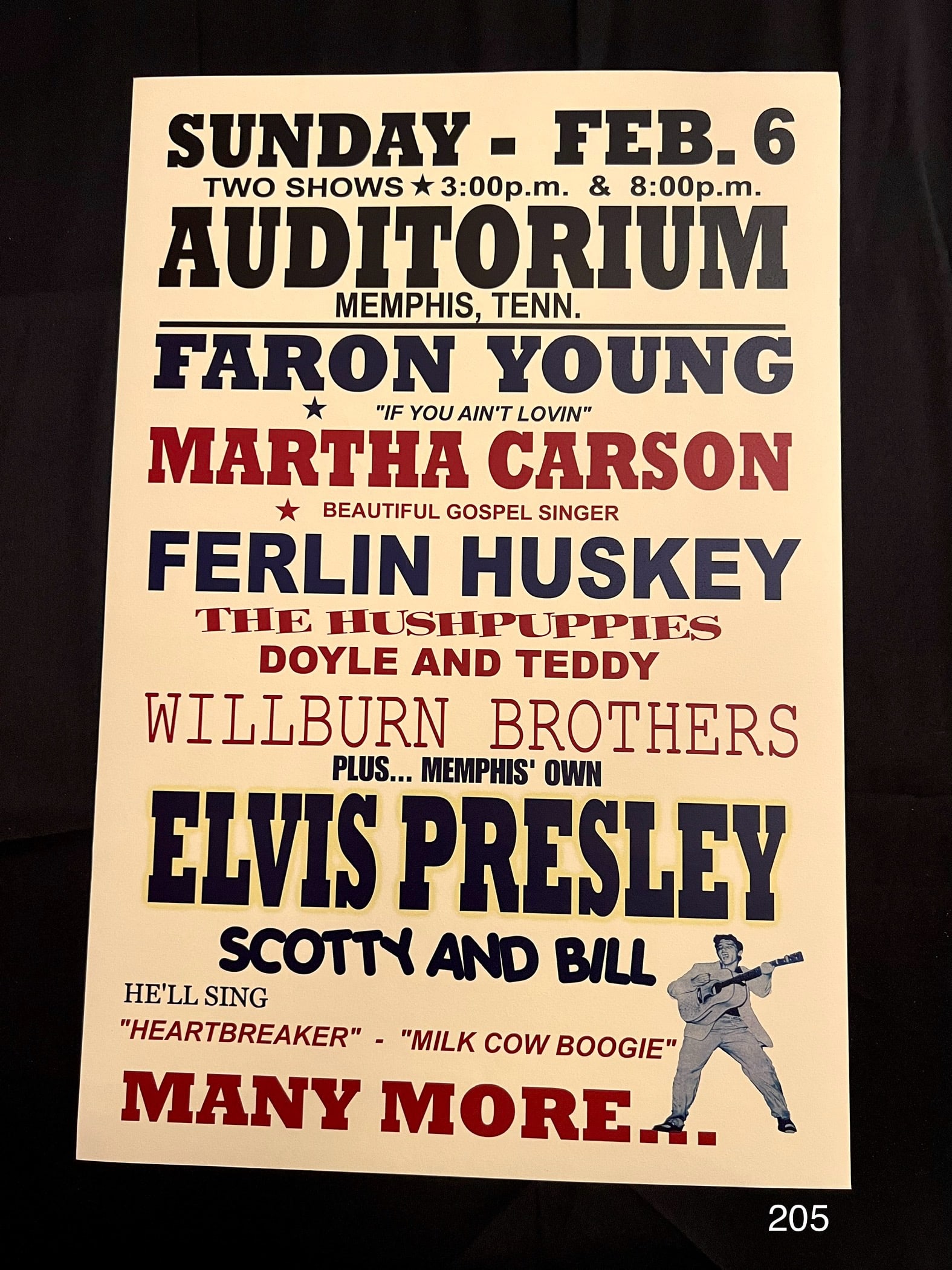 Elvis Poster Concert Poster Feb 6, 1955 for his first sold out performance at Ellis Auditorium in (1 of 1)