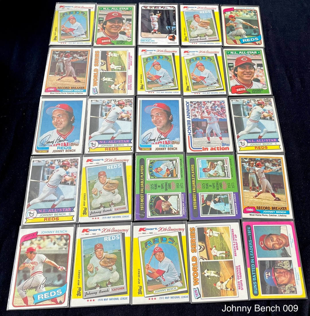 Johnny Bench Vintage Baseball Card Lot Catcher Reds. HOF / 14 x All-Star / 2 x MVP: Item: Johnny Bench Vintage Baseball Card Lot Catcher Reds. HOF / 14 x All-Star / 2 x MVP Please look at the pictures carefully to determine what you believe the condition of this collectible is. We ar