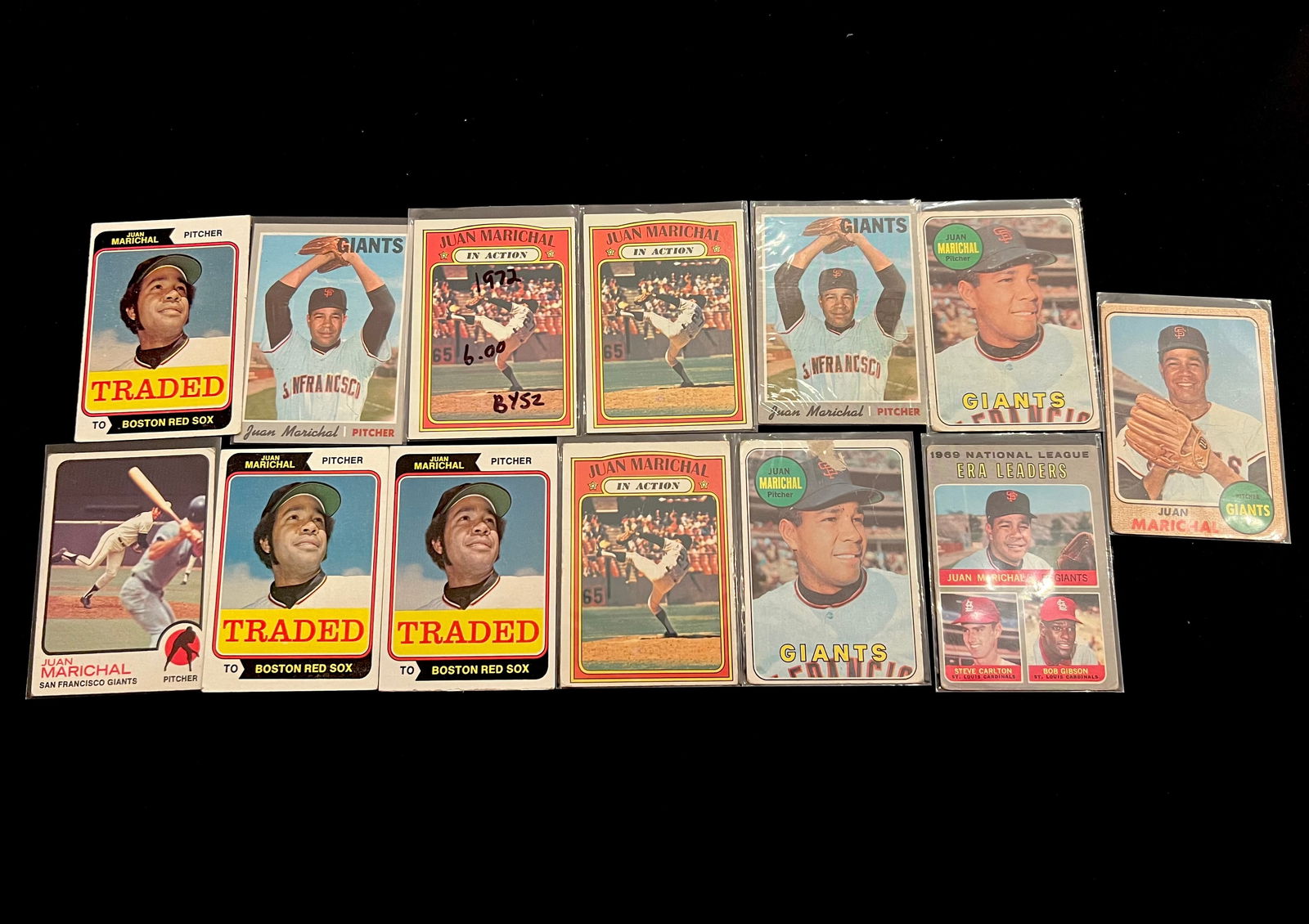 Juan Marichal Vintage Baseball Card Lot. HOF / 10 x All-Star / No-Hitter Pitcher for San Francisco (1 of 3)