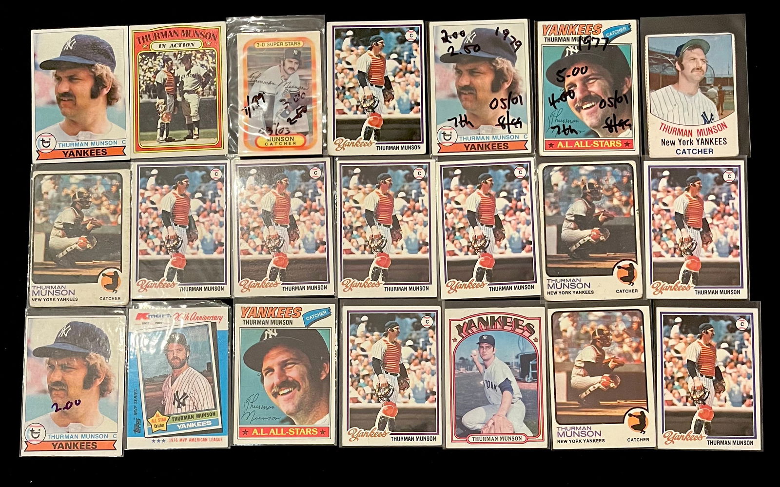 Thurman Munson Vintage Baseball Card Lot. 7 x All-Star / MVP / Rookie of the Year / Yankees (1 of 3)