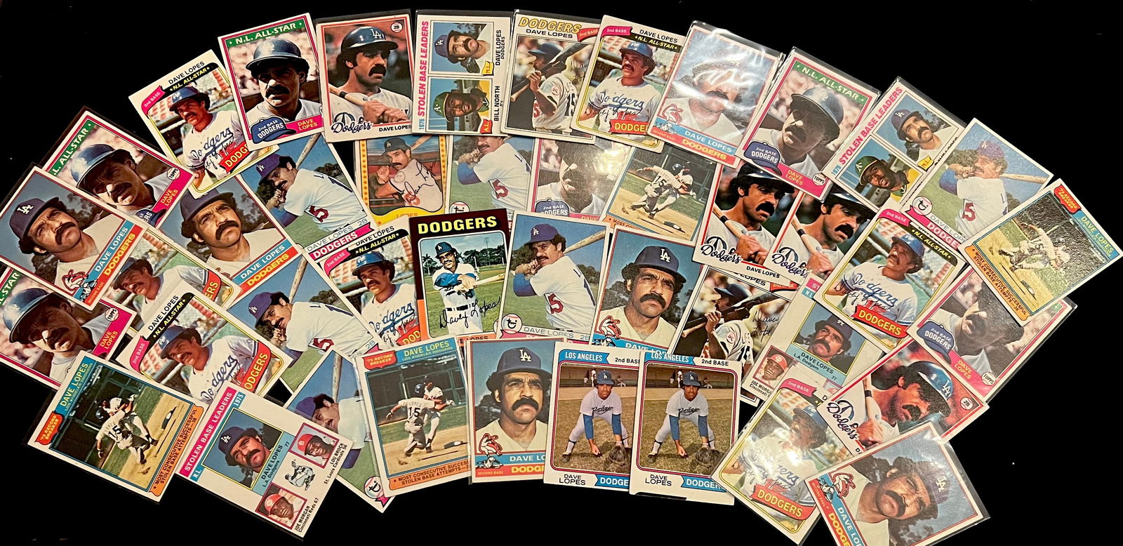 Davey Lopes Vintage Baseball Card Lot. 4 x All-Star / 2 x World Series Champion / Dodgers (1 of 2)