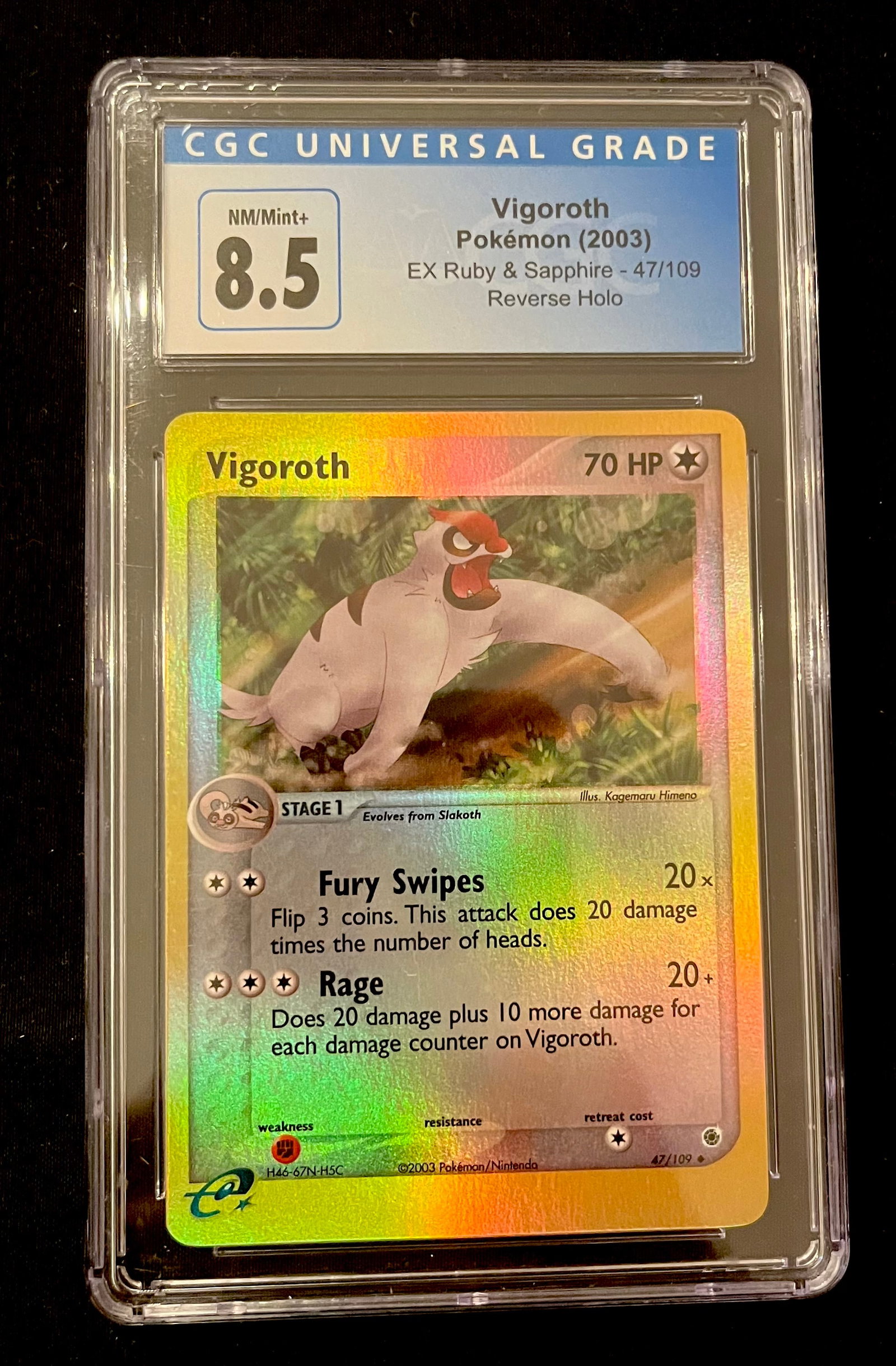 Pokémon Vigoroth (2003) Graded 8.5 Near Mint by CGC: Item: Pokémon Vigoroth (2003) Graded 8.5 Near Mint by CGC Please look at the pictures carefully to determine what you believe the condition of this collectible is. We are not professional authenticat